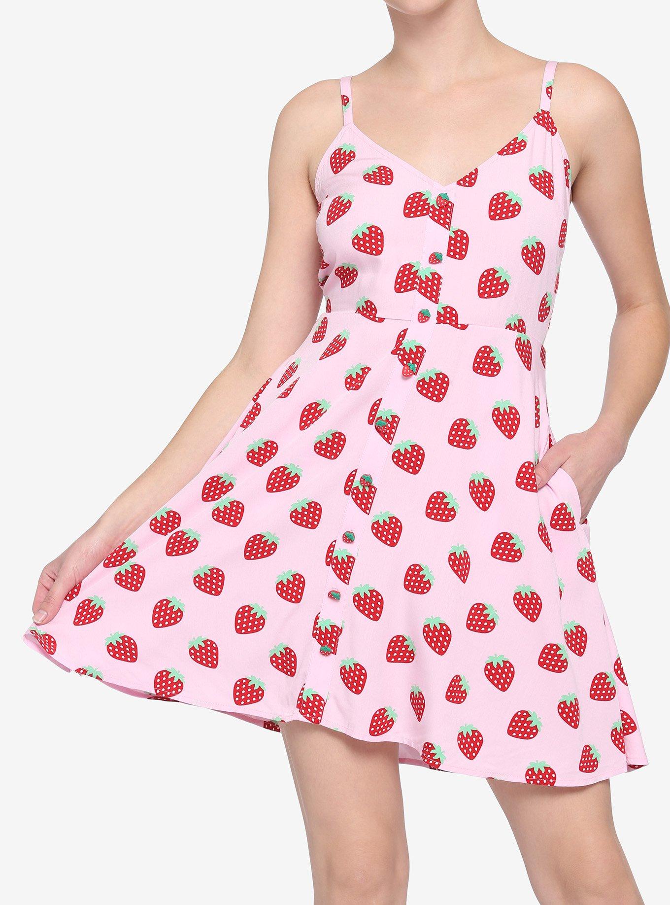 Pink Strawberry Button-Front Dress, PINK, hi-res