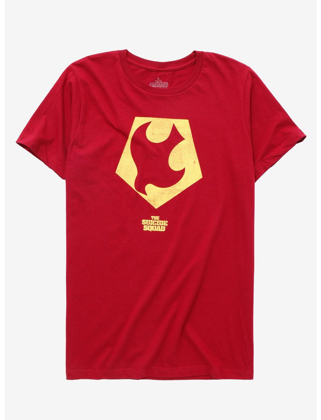 DC Comics The Suicide Squad Peacemaker Logo T-Shirt, MAROON, hi-res