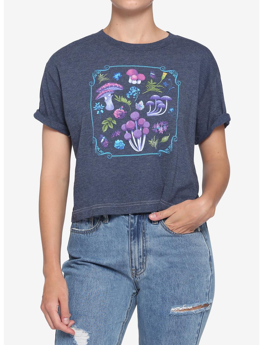 Blue & Purple Mushroom Girls Crop T-Shirt, MULTI, hi-res