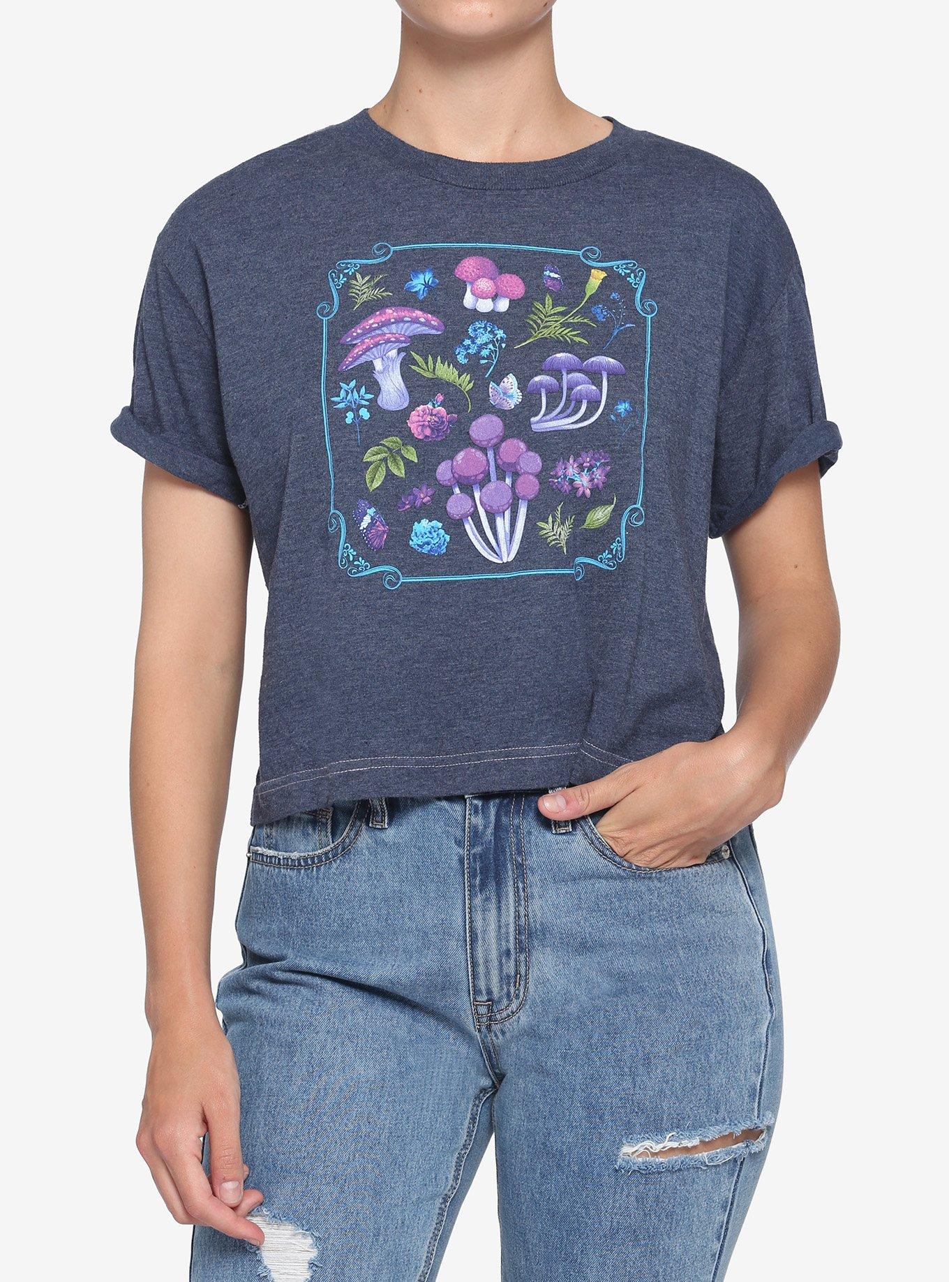Blue & Purple Mushroom Girls Crop T-Shirt, MULTI, hi-res