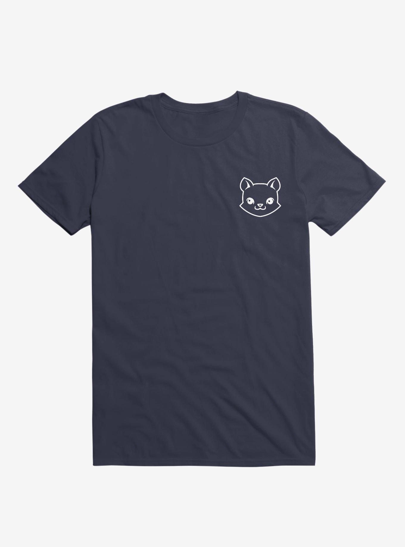 Cat Minimalist Pictogram Navy Blue T-Shirt, , hi-res