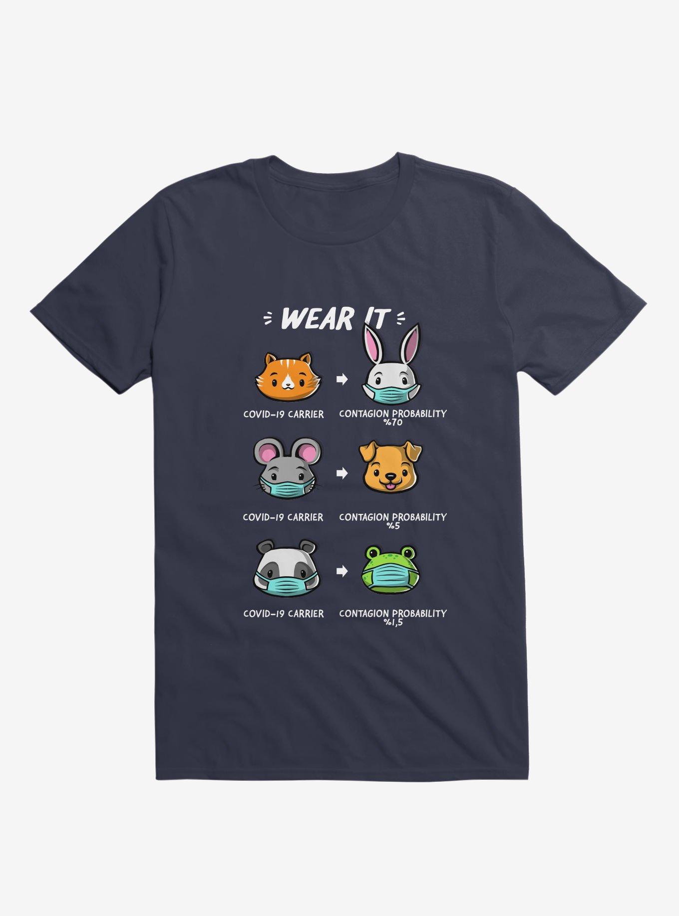 How To Wear A Face Mask Cute Animals T-Shirt, NAVY, hi-res