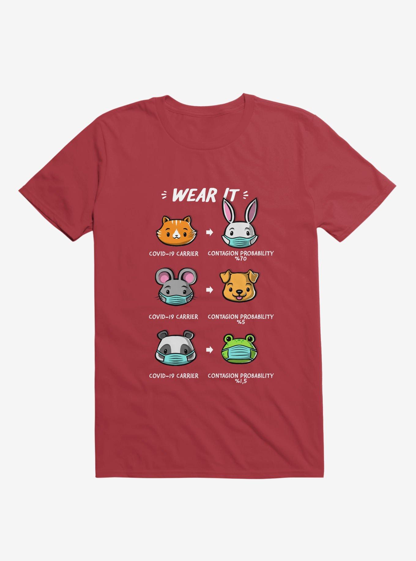 How To Wear A Face Mask Cute Animals T-Shirt, RED, hi-res