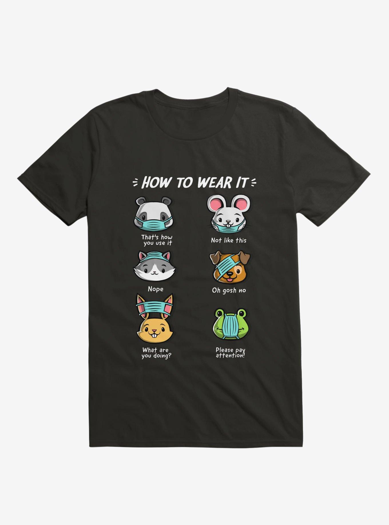 How Not To Wear A Face Mask Cute Animals T-Shirt, BLACK, hi-res