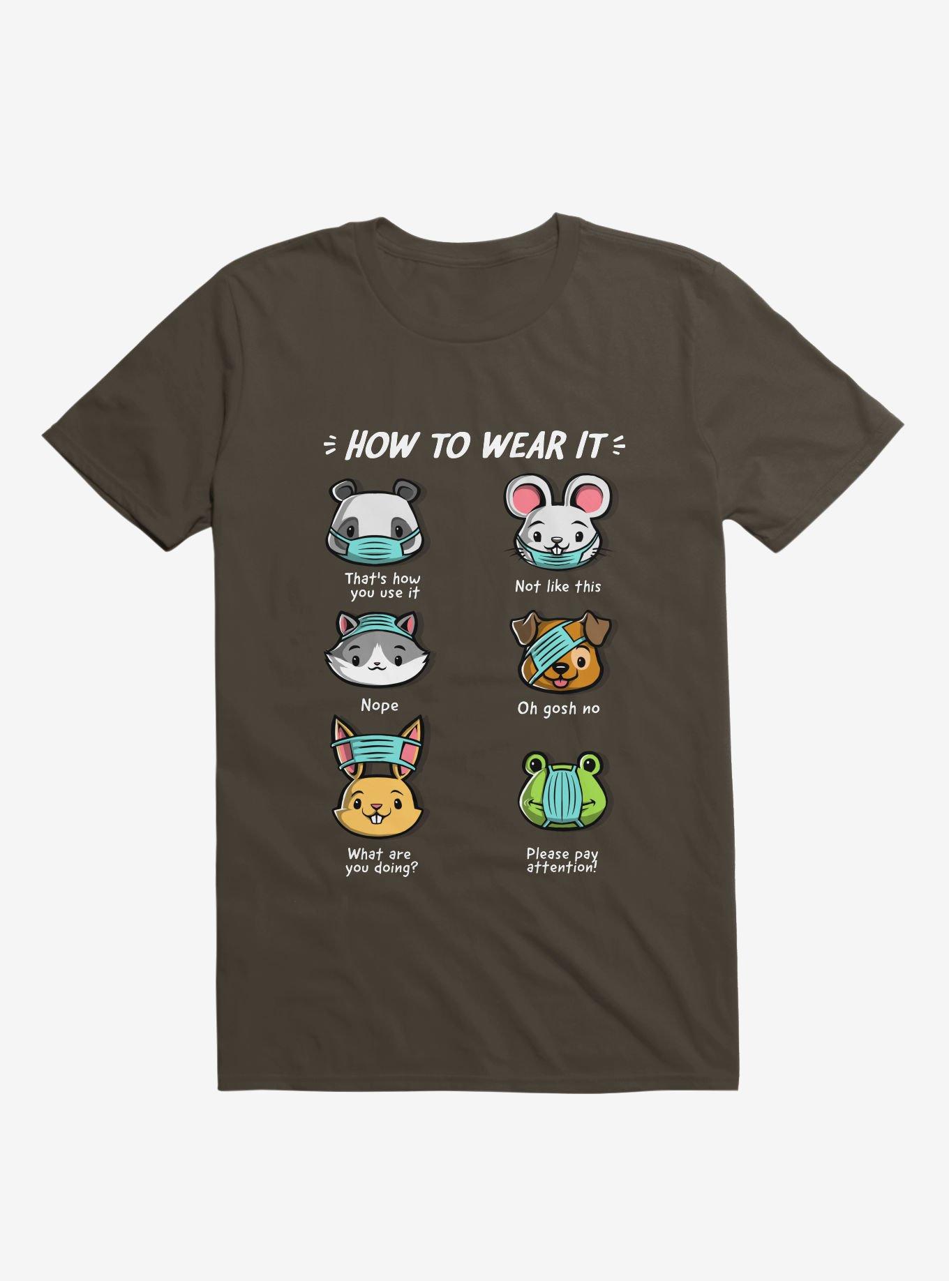 How Not To Wear A Face Mask Cute Animals T-Shirt, BROWN, hi-res