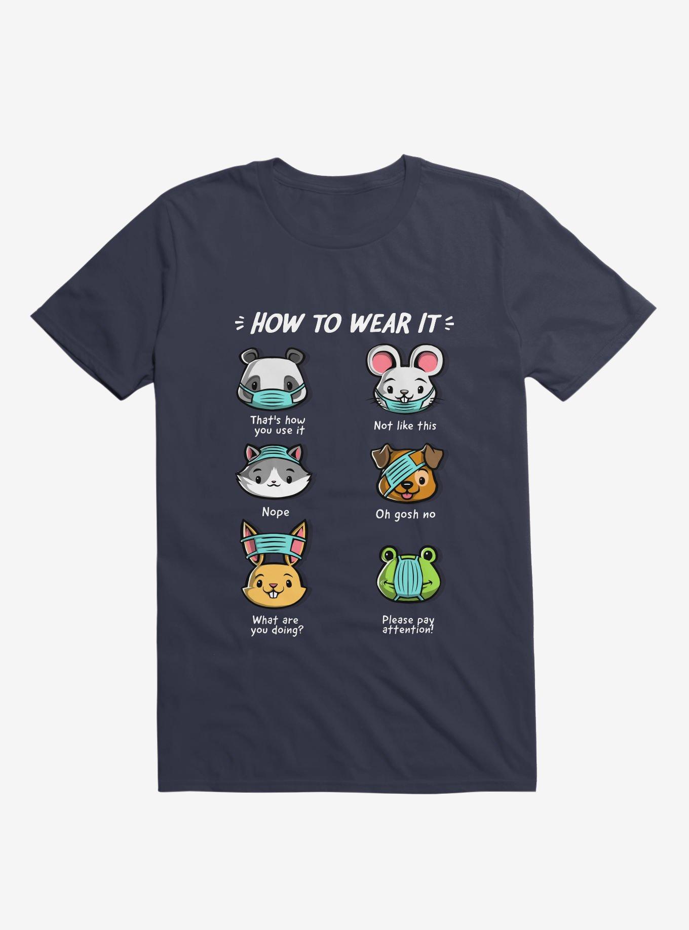 How Not To Wear A Face Mask Cute Animals T-Shirt, NAVY, hi-res