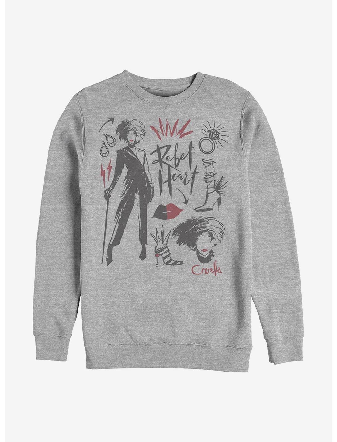 Disney Cruella Fashion Sketches Crew Sweatshirt, ATH HTR, hi-res