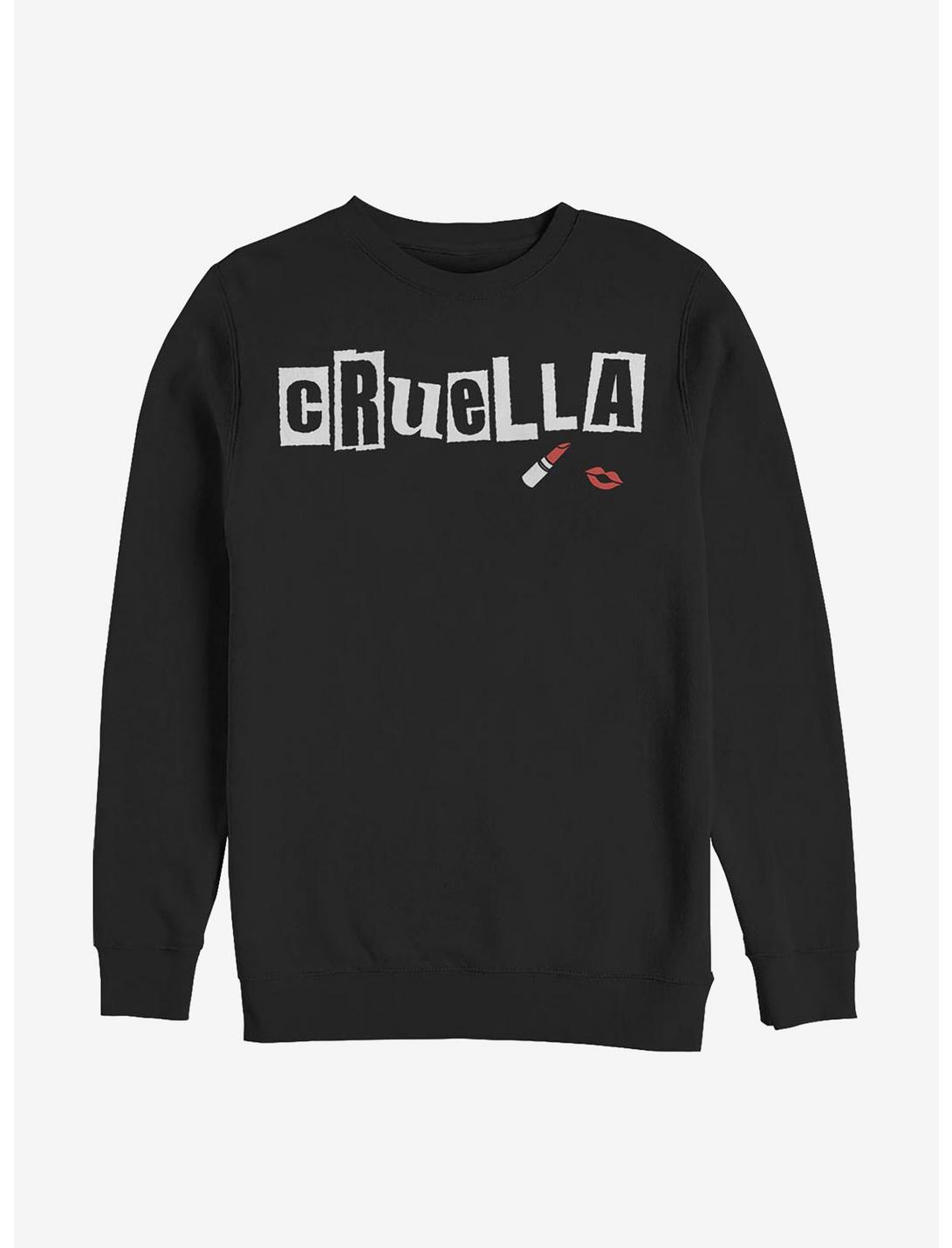 Disney Cruella Name Cut Out Letters Crew Sweatshirt, BLACK, hi-res