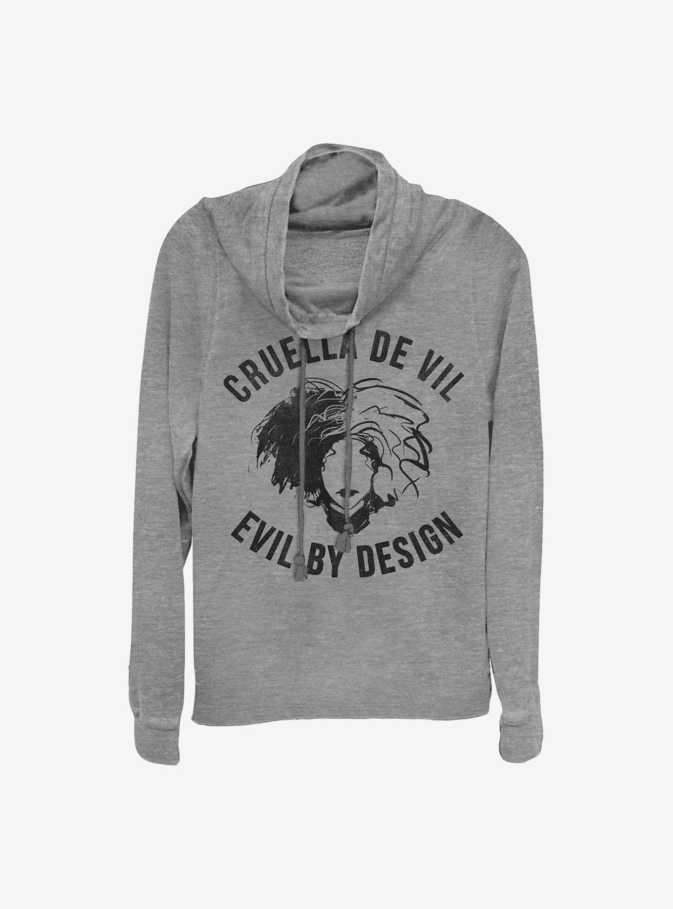 Disney Cruella Evil By Design Cowlneck Long-Sleeve Girls Top, GRAY HTR, hi-res