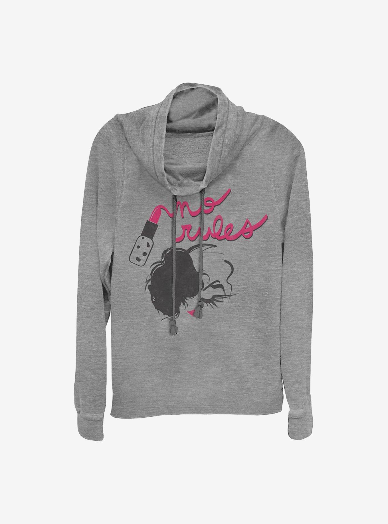 Disney Cruella No Rules In Lipstick Cowlneck Long-Sleeve Girls Top, , hi-res