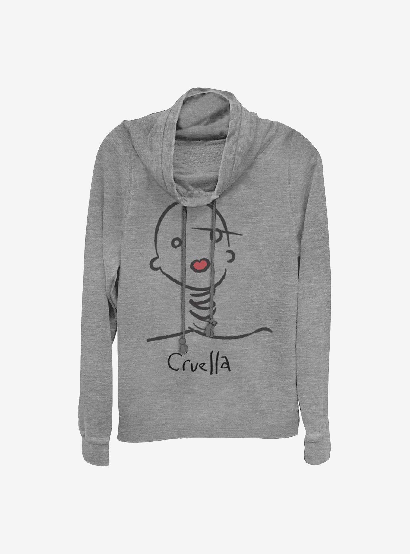 Disney Cruella Doodle Cowlneck Long-Sleeve Girls Top, GRAY HTR, hi-res