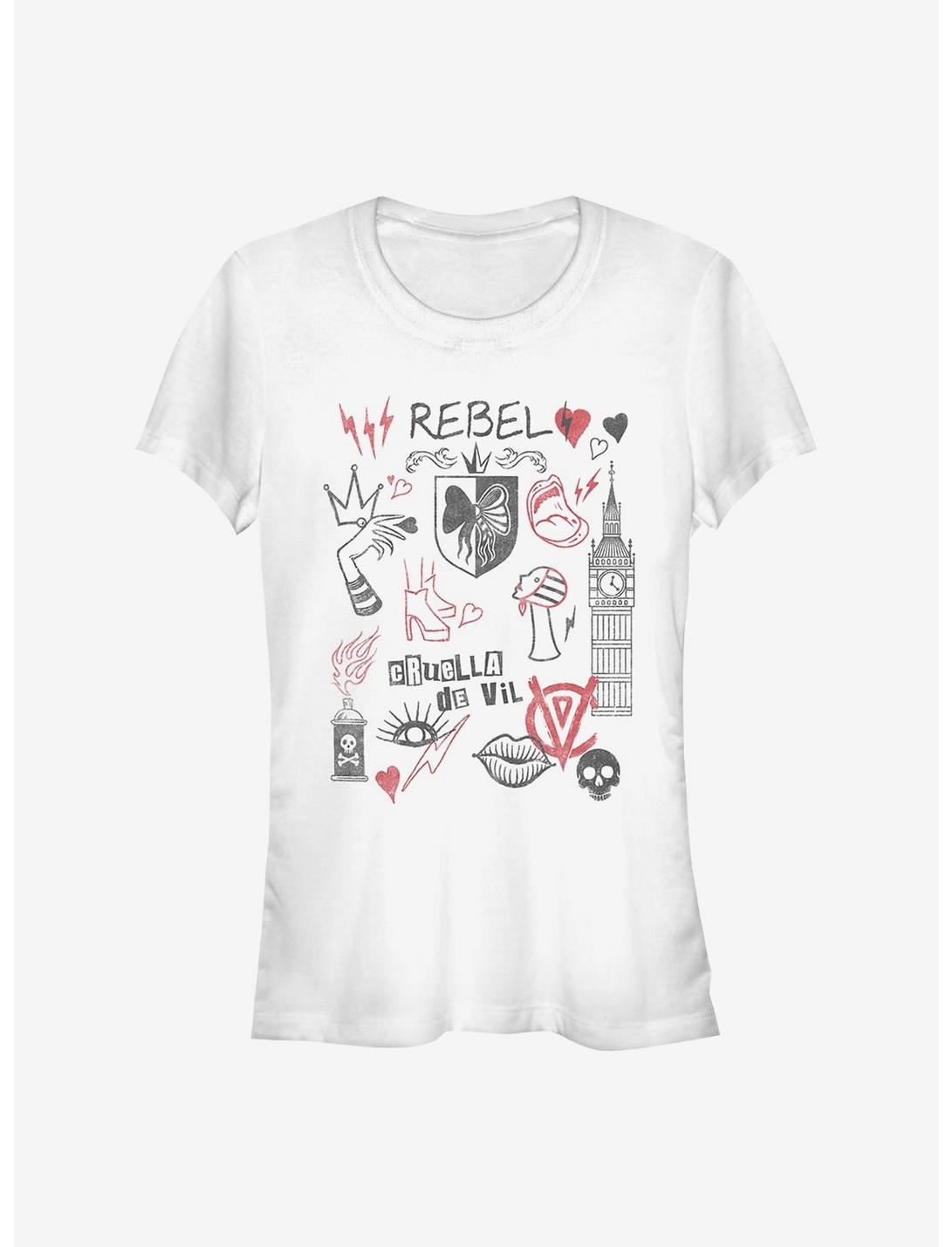 Disney Cruella Rebel Queen Doodles Girls T-Shirt, WHITE, hi-res