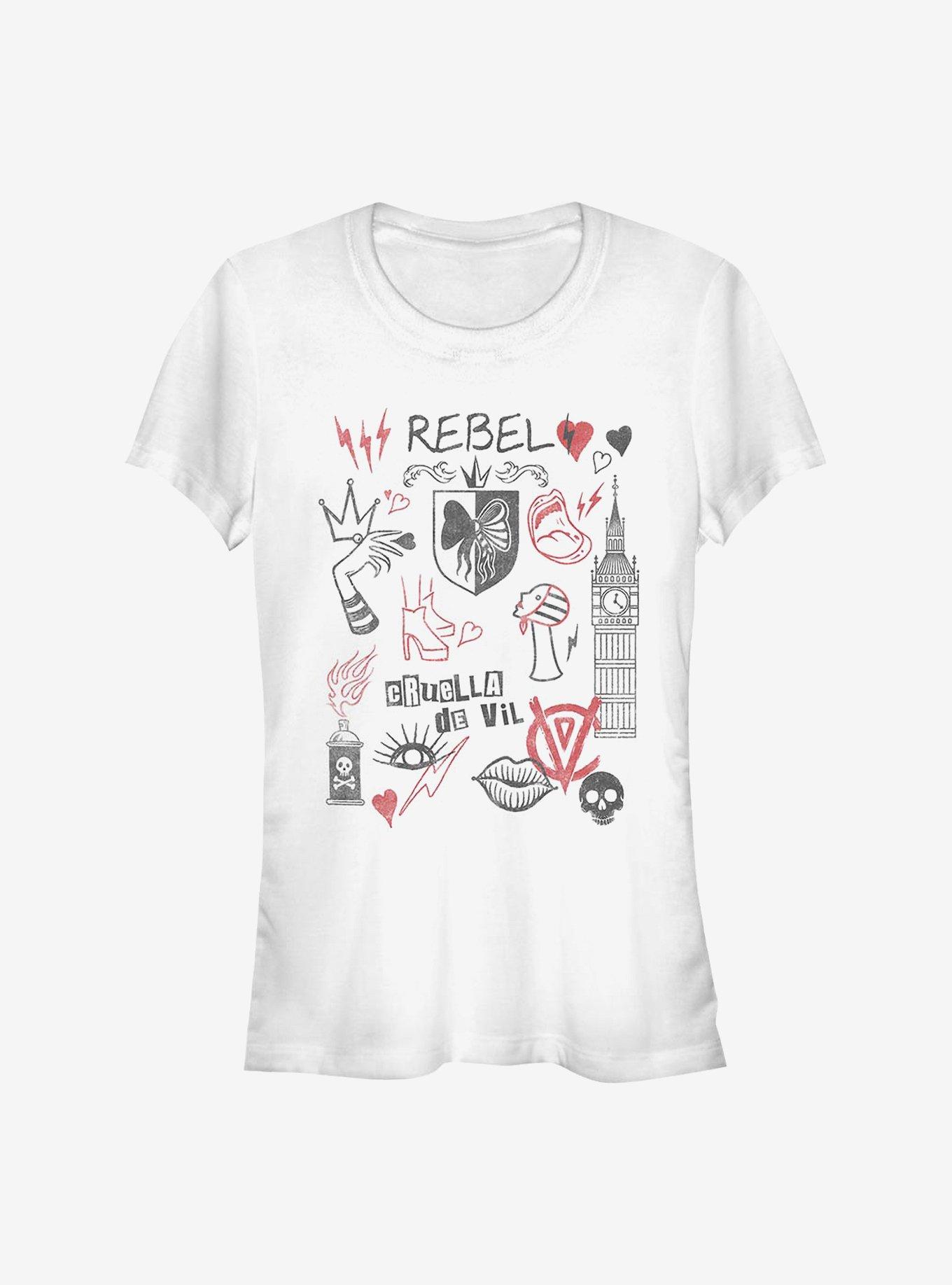 Disney Cruella Rebel Queen Doodles Girls T-Shirt, WHITE, hi-res