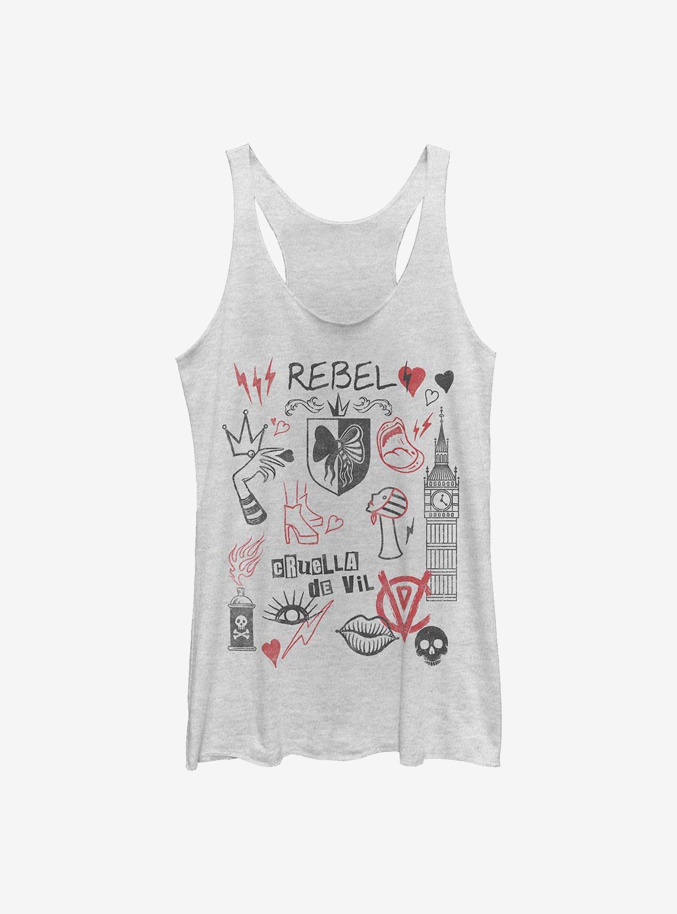 Disney Cruella Rebel Queen Doodles Girls Tank, WHITE HTR, hi-res