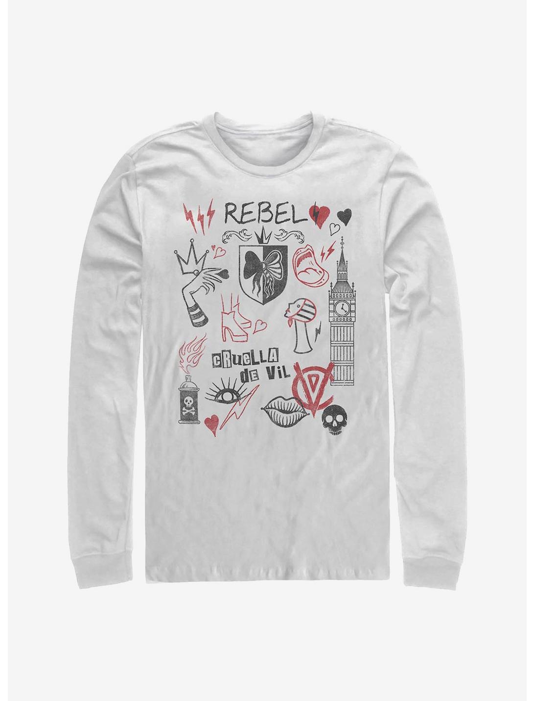 Disney Cruella Rebel Queen Doodles Long-Sleeve T-Shirt, WHITE, hi-res