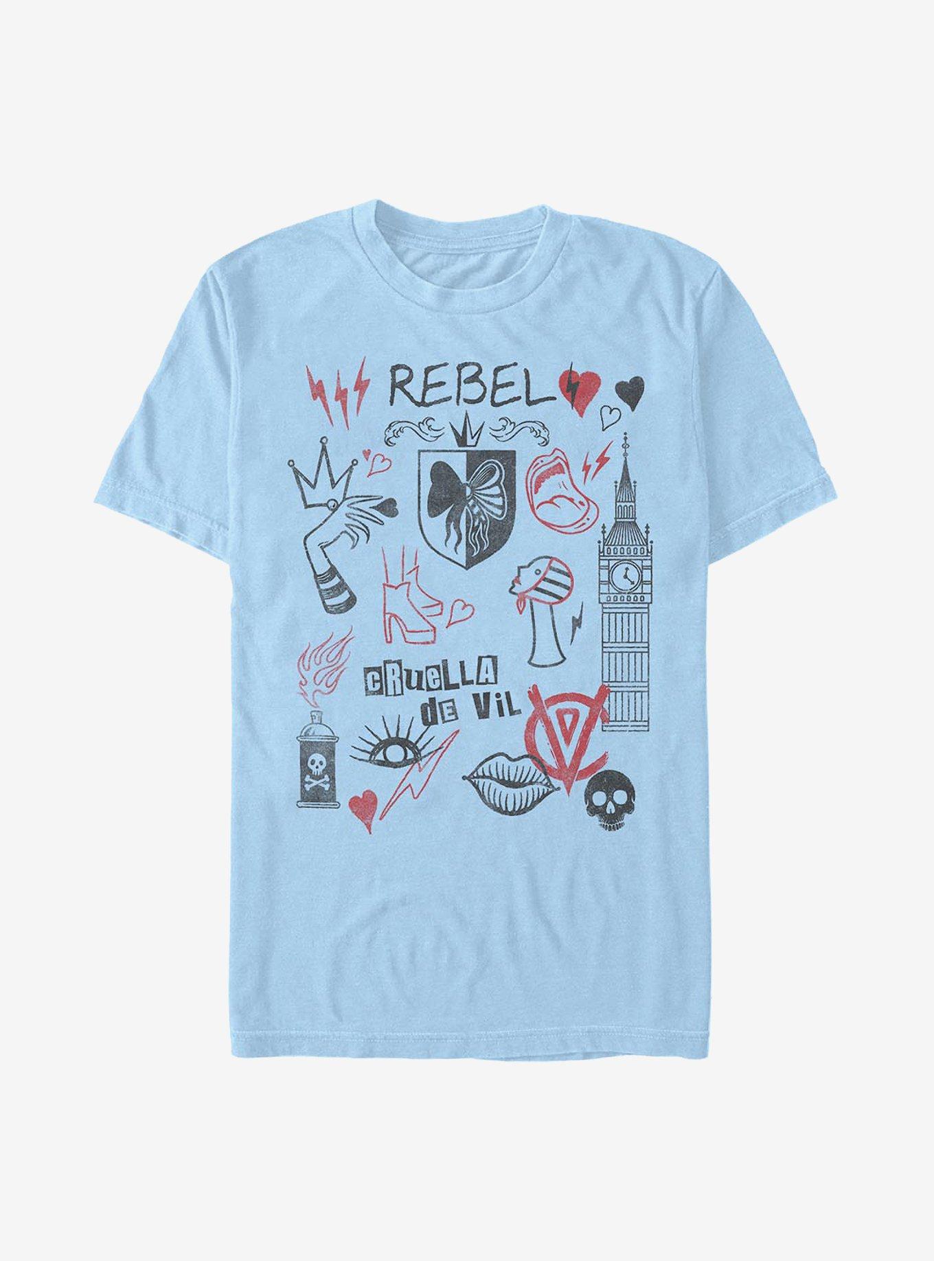 Disney Cruella Rebel Queen Doodles T-Shirt, LT BLUE, hi-res