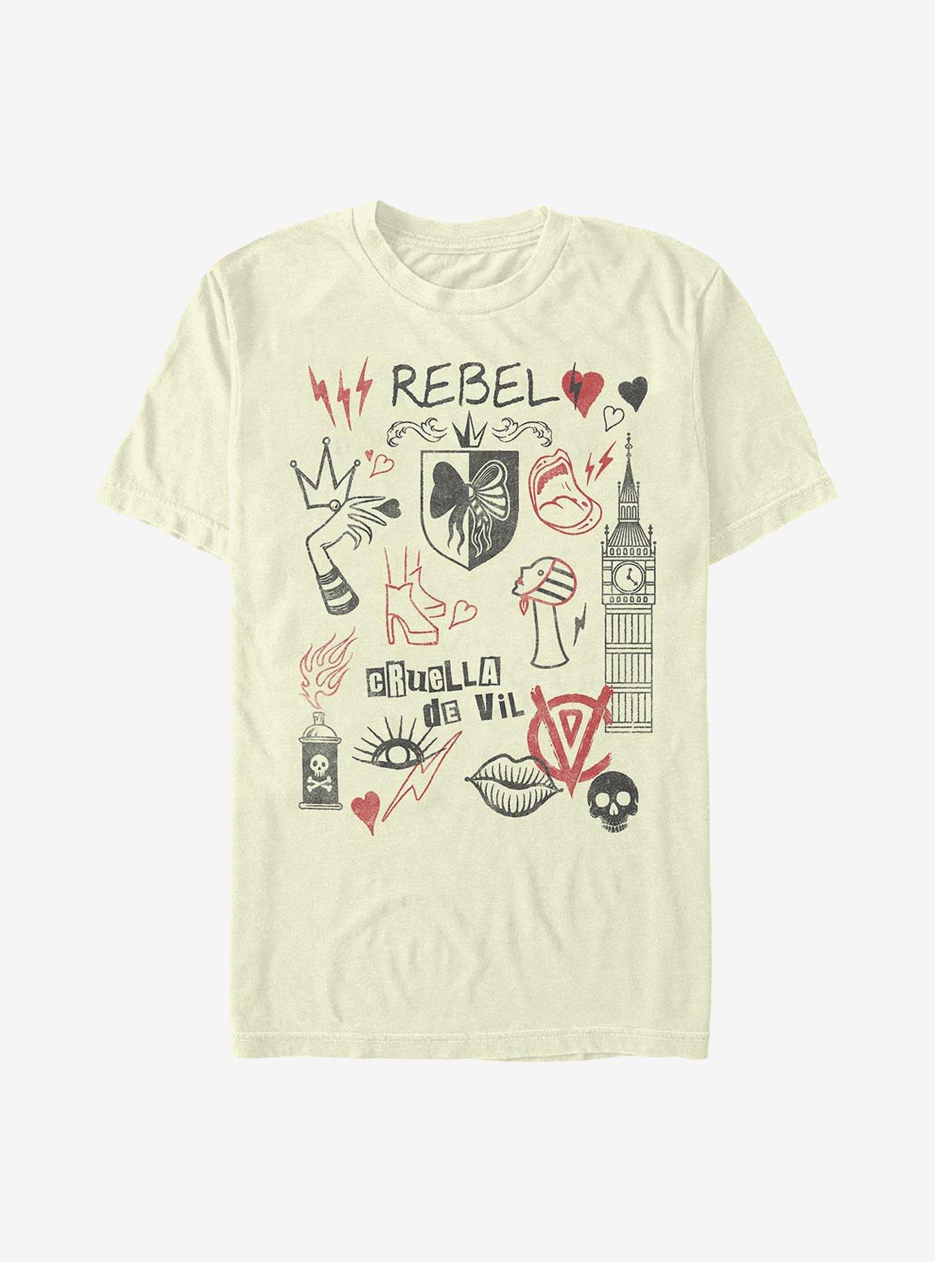 Disney Cruella Rebel Queen Doodles T-Shirt, NATURAL, hi-res