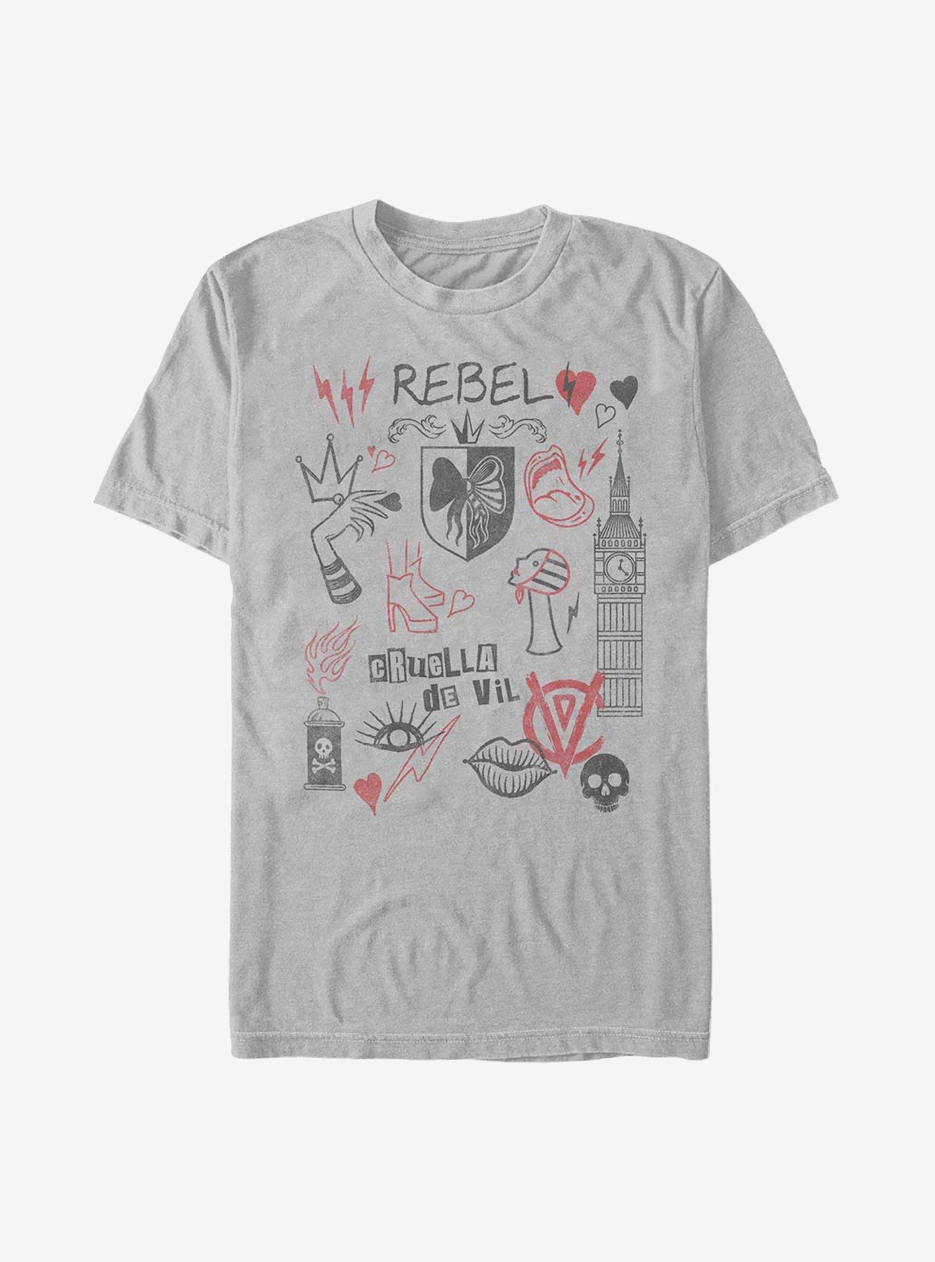 Disney Cruella Rebel Queen Doodles T-Shirt, SILVER, hi-res