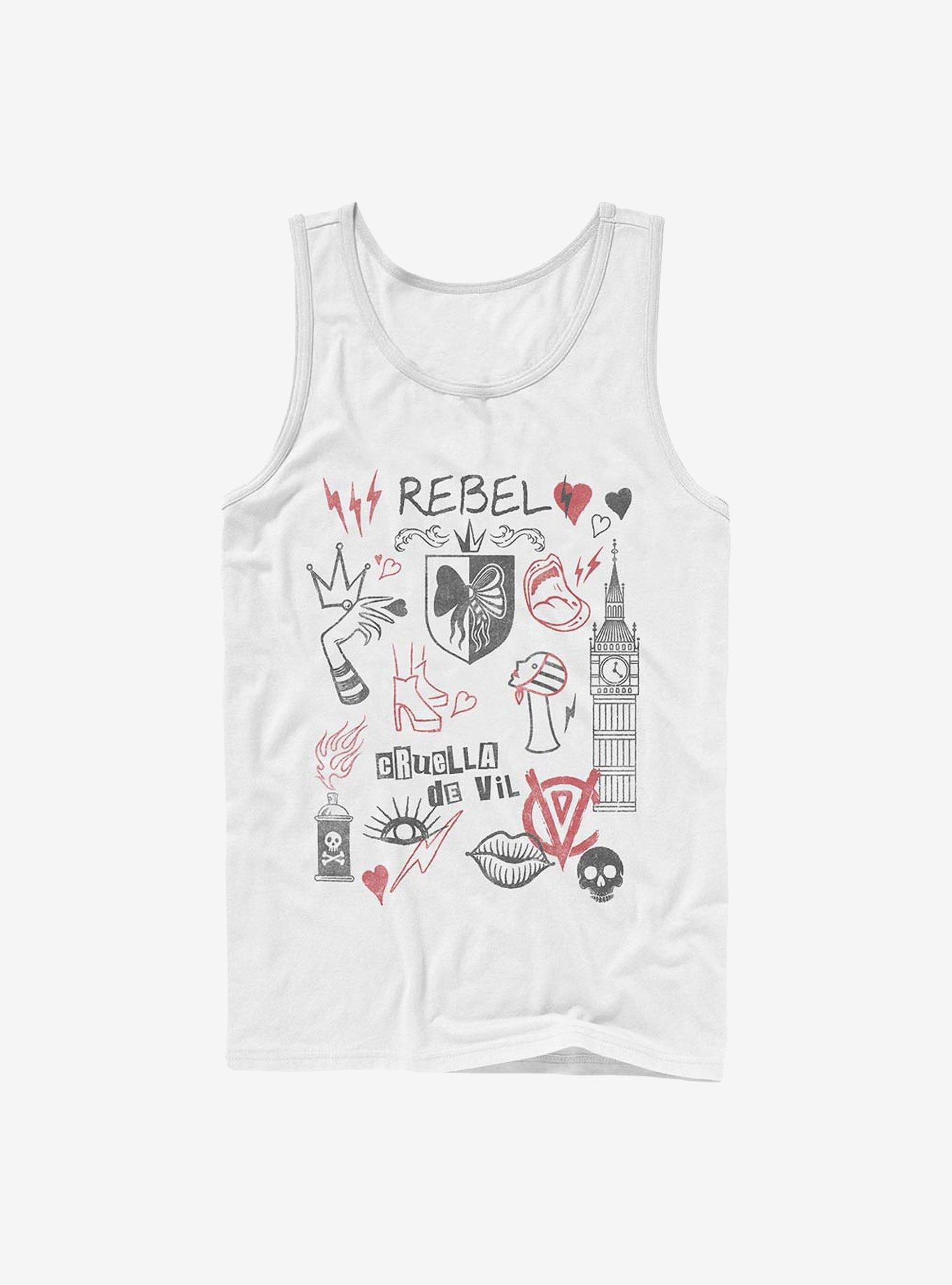 Disney Cruella Rebel Queen Doodles Tank, WHITE, hi-res