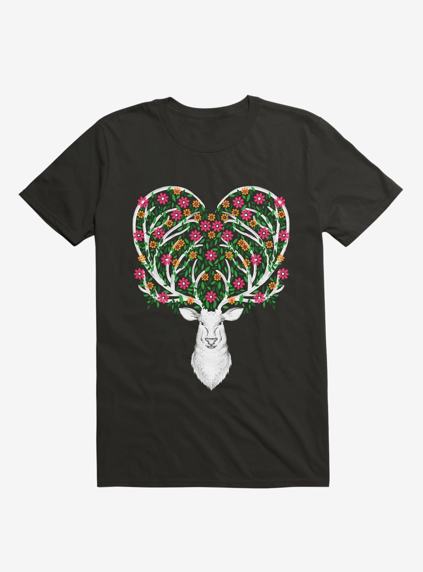 Blooming Deer II Black T-Shirt, , hi-res