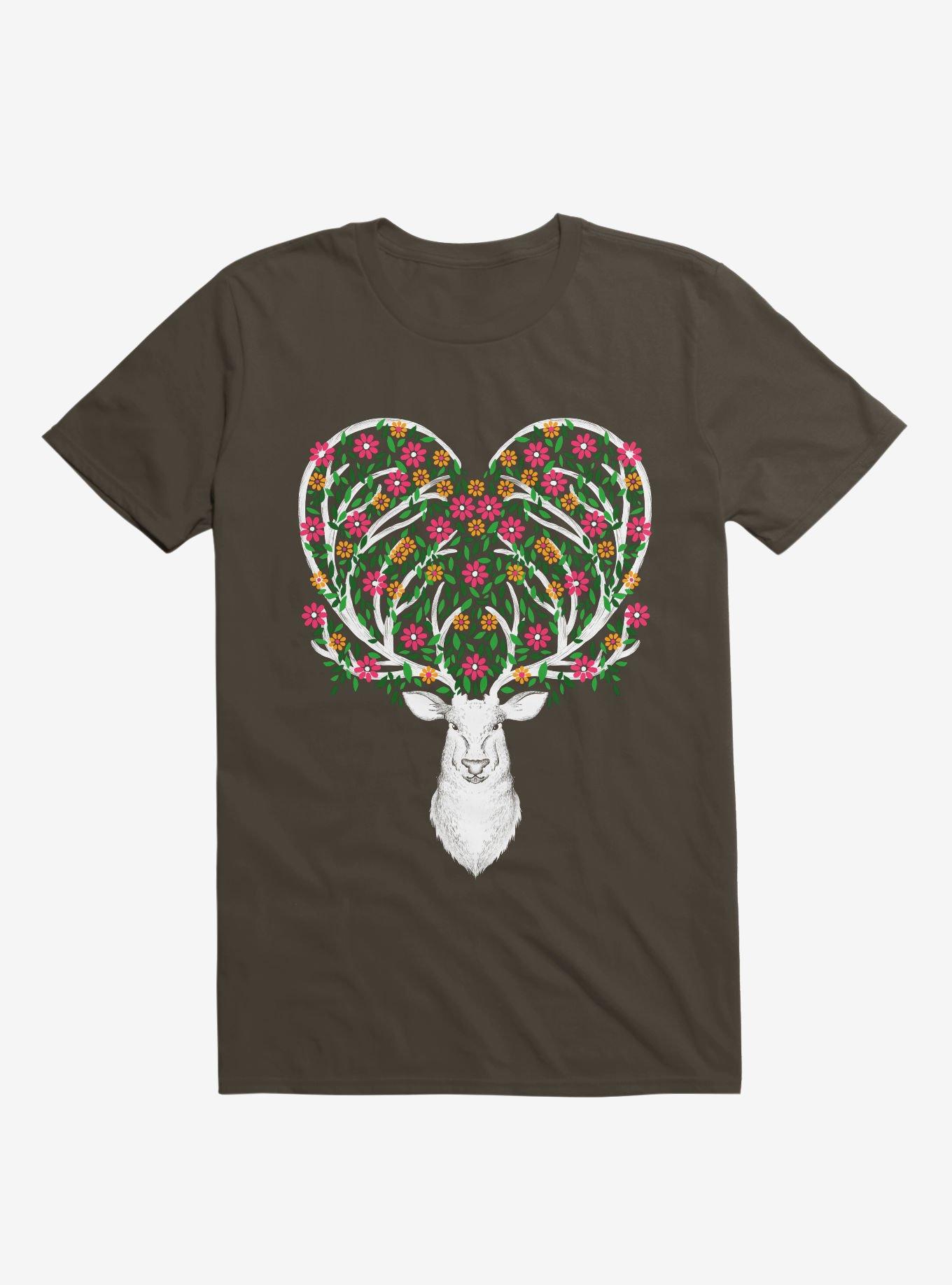 Blooming Deer II Brown T-Shirt, BROWN, hi-res