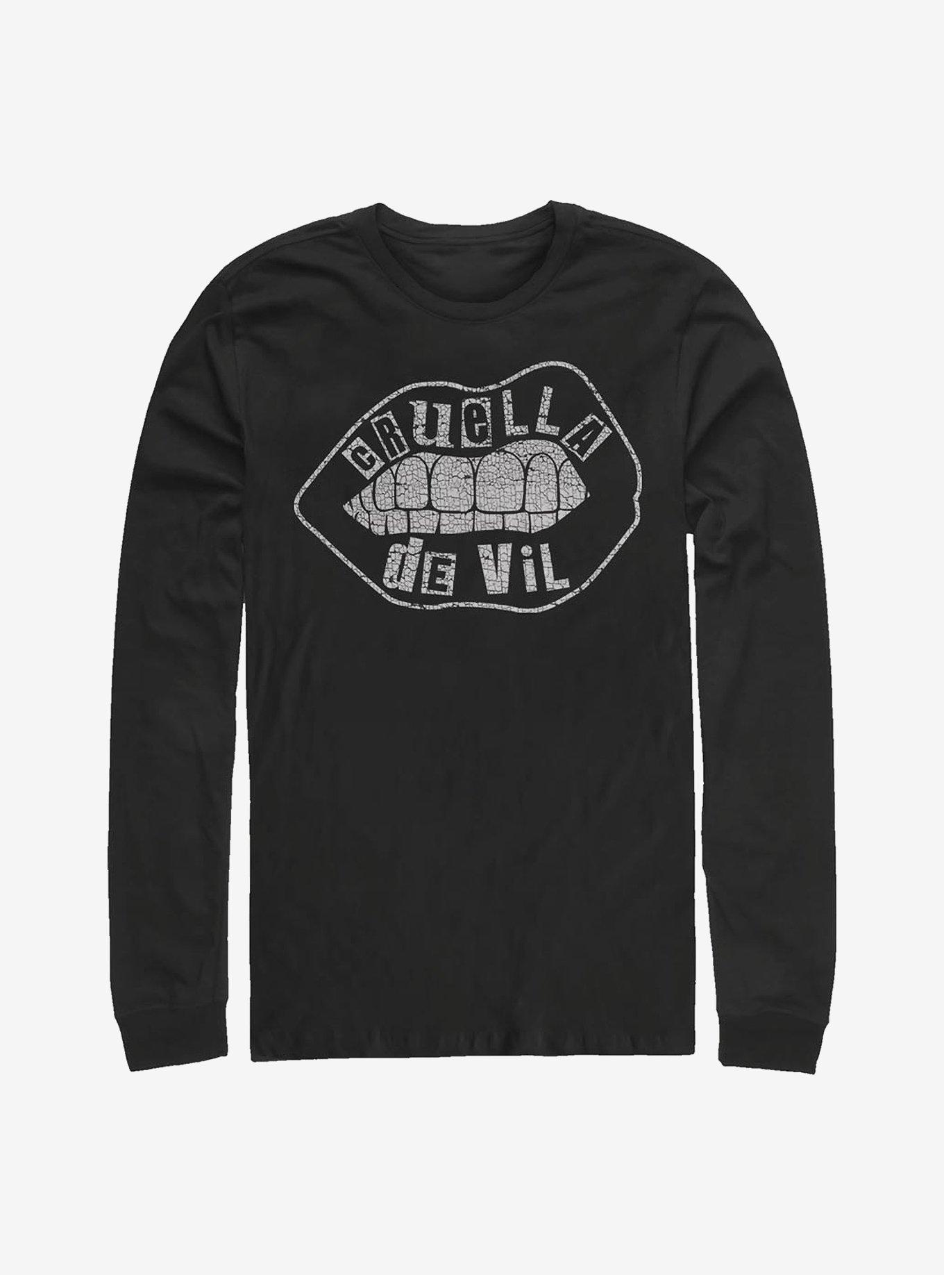 Disney Cruella Lip Cut Out Name Outline Long-Sleeve T-Shirt, BLACK, hi-res