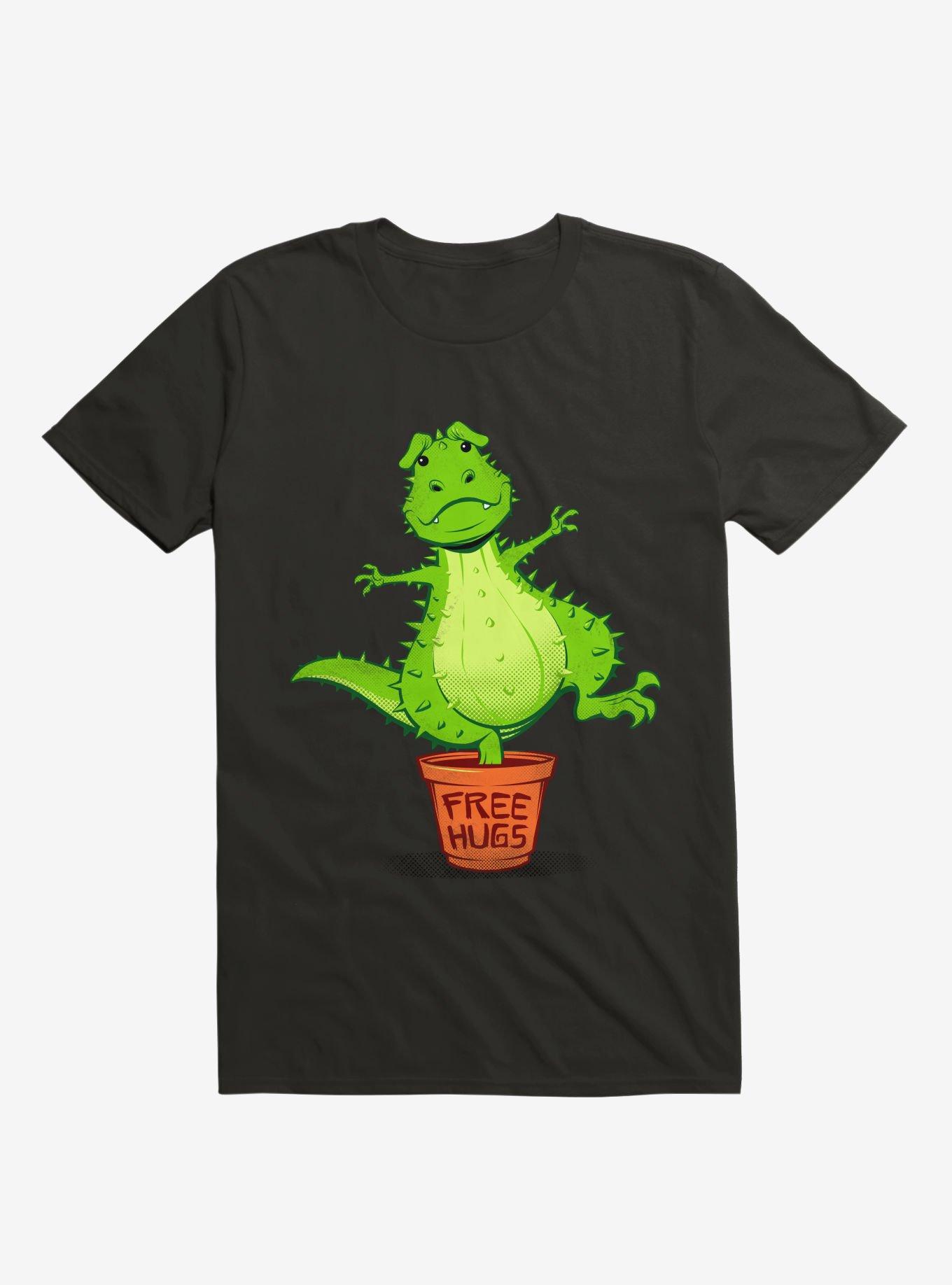 Cactus Rex Free Hugs Black T-Shirt, , hi-res
