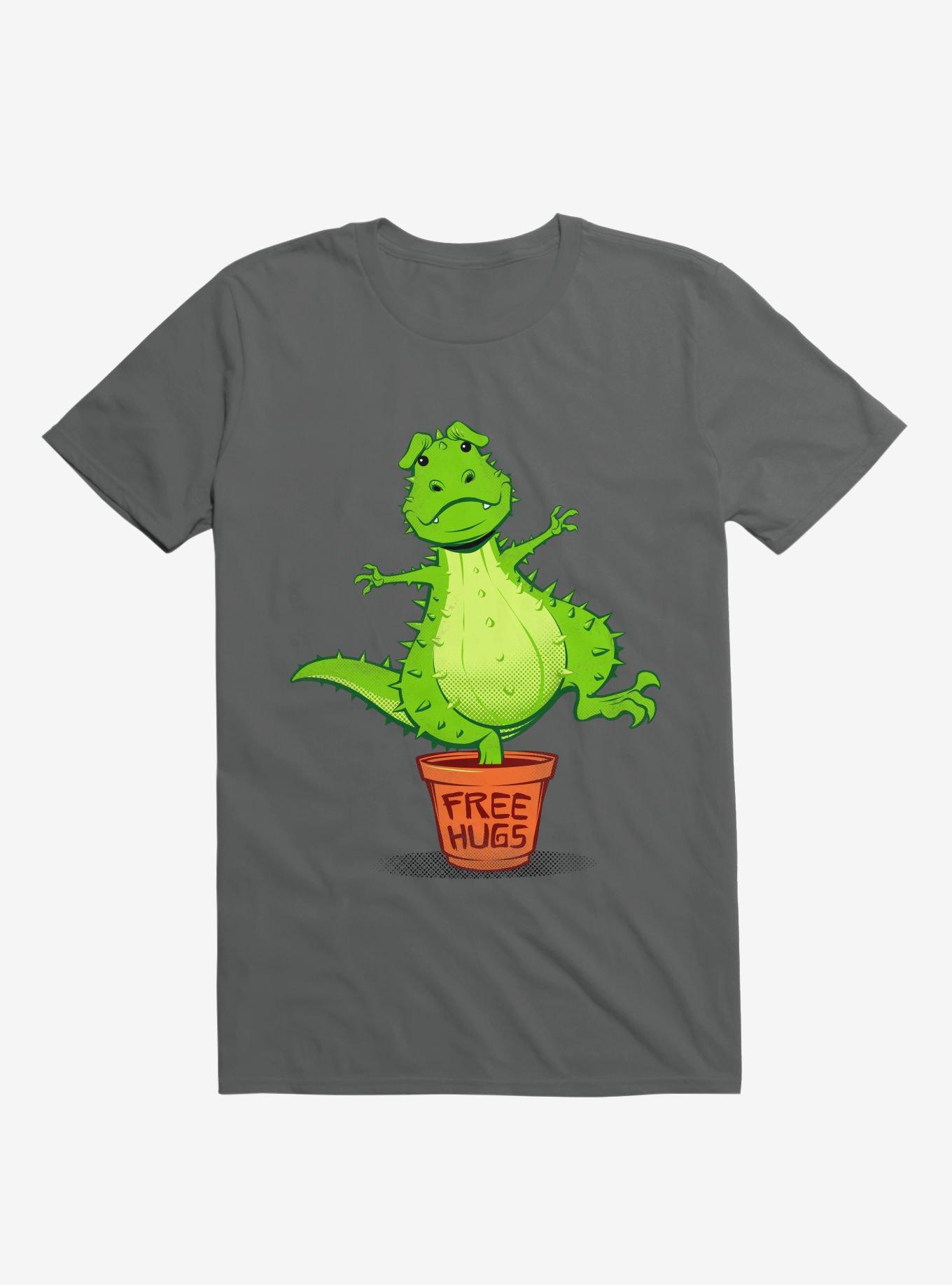 Cactus Rex Free Hugs Charcoal Grey T-Shirt, , hi-res