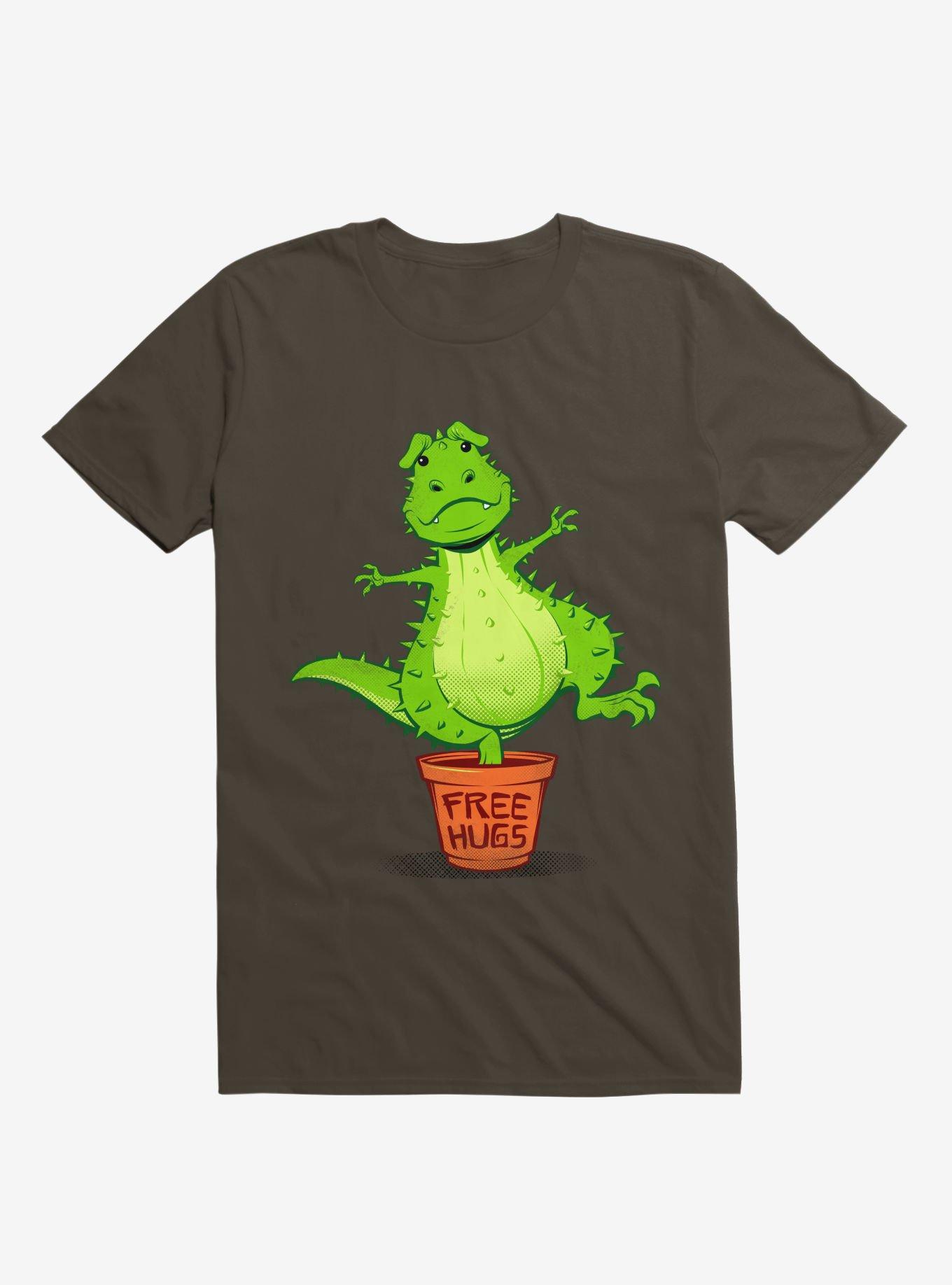 Cactus Rex Free Hugs Brown T-Shirt, , hi-res