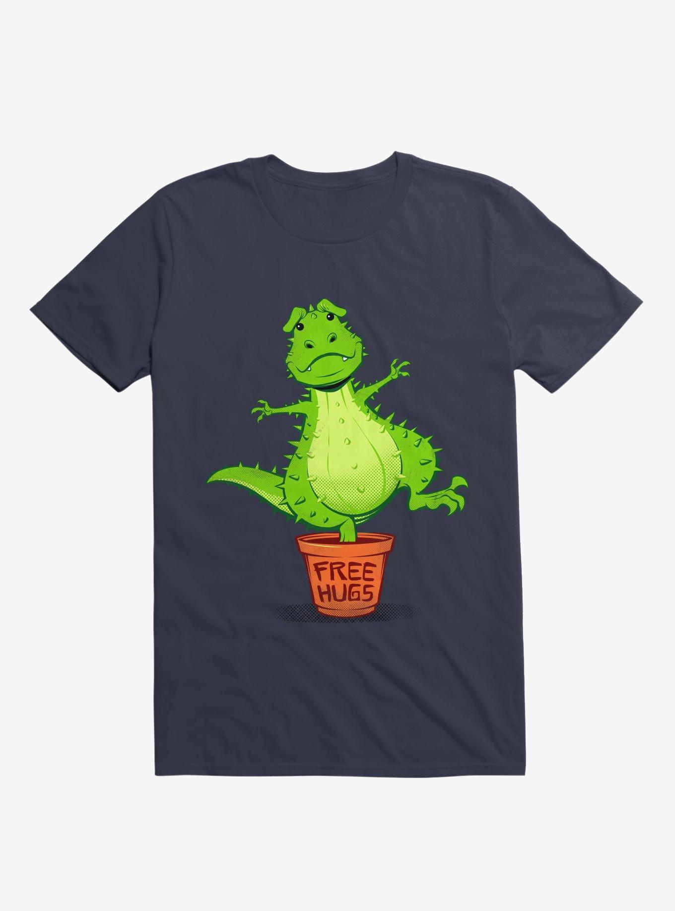 Cactus Rex Free Hugs Navy Blue T-Shirt, , hi-res