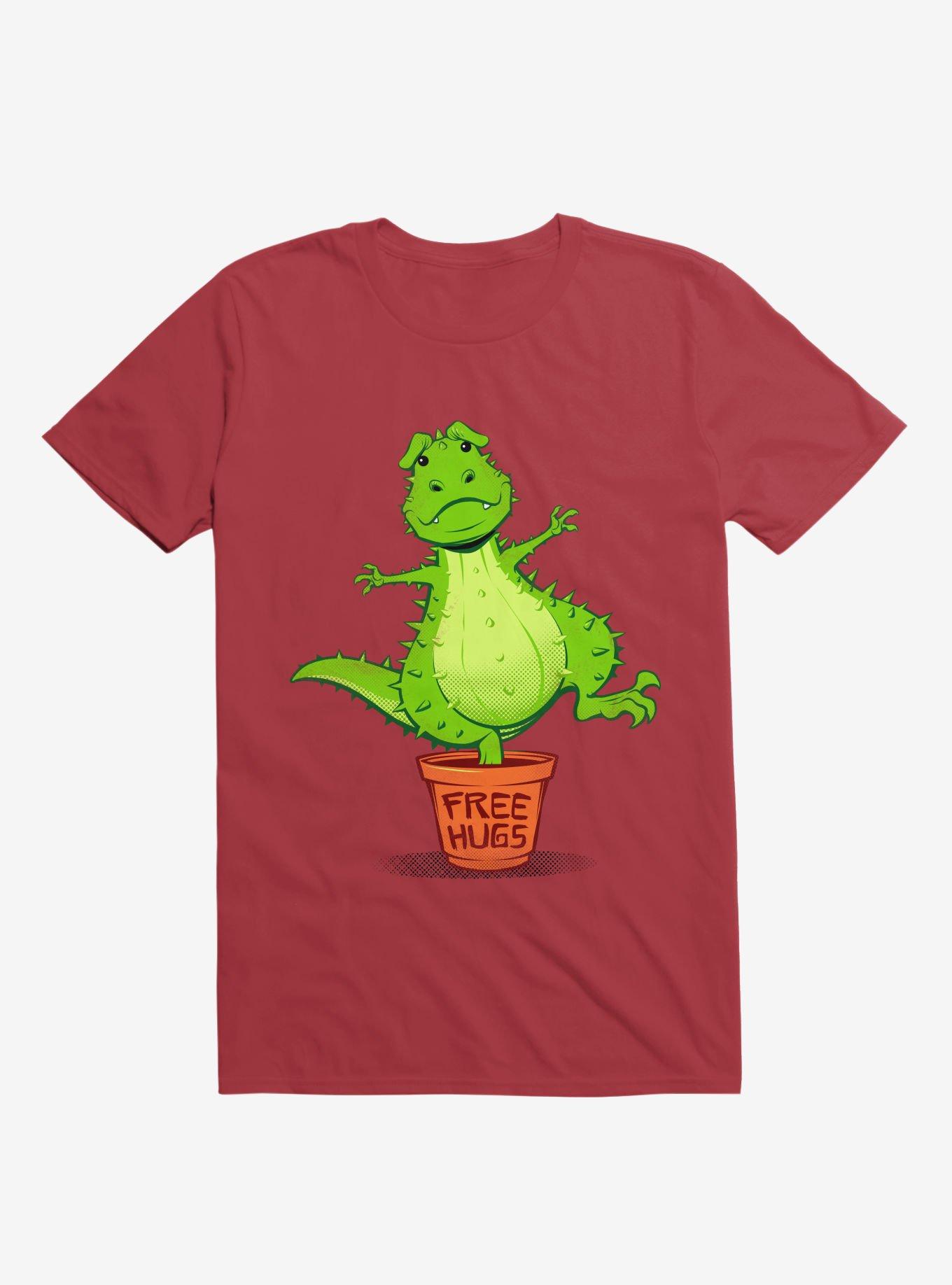 Cactus Rex Free Hugs Red T-Shirt, RED, hi-res