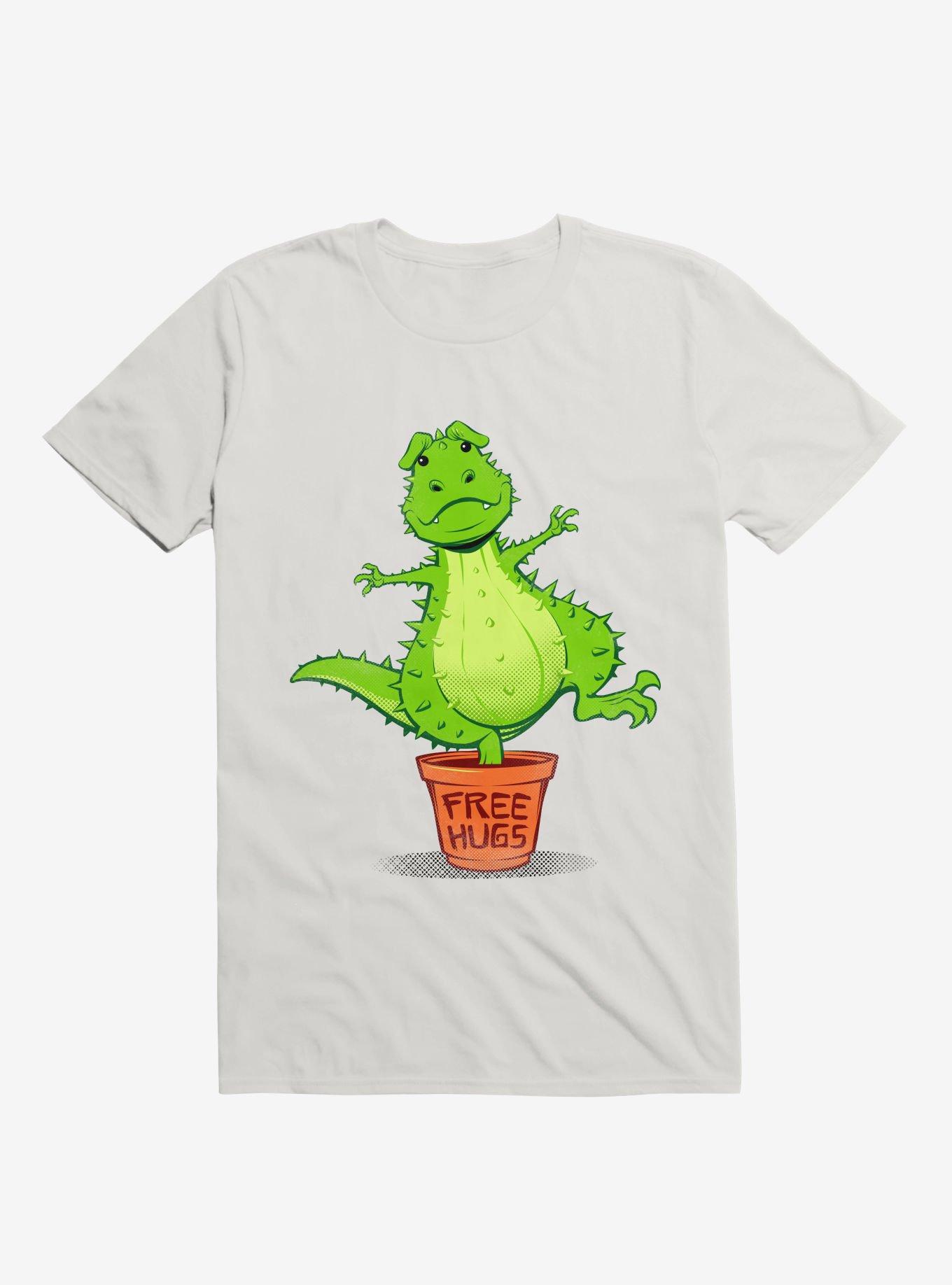 Cactus Rex Free Hugs White T-Shirt, , hi-res