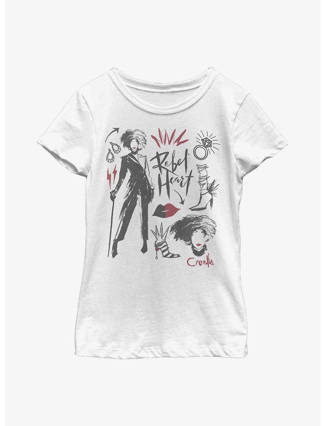 Disney Cruella Fashion Sketch Youth Girls T-Shirt, WHITE, hi-res