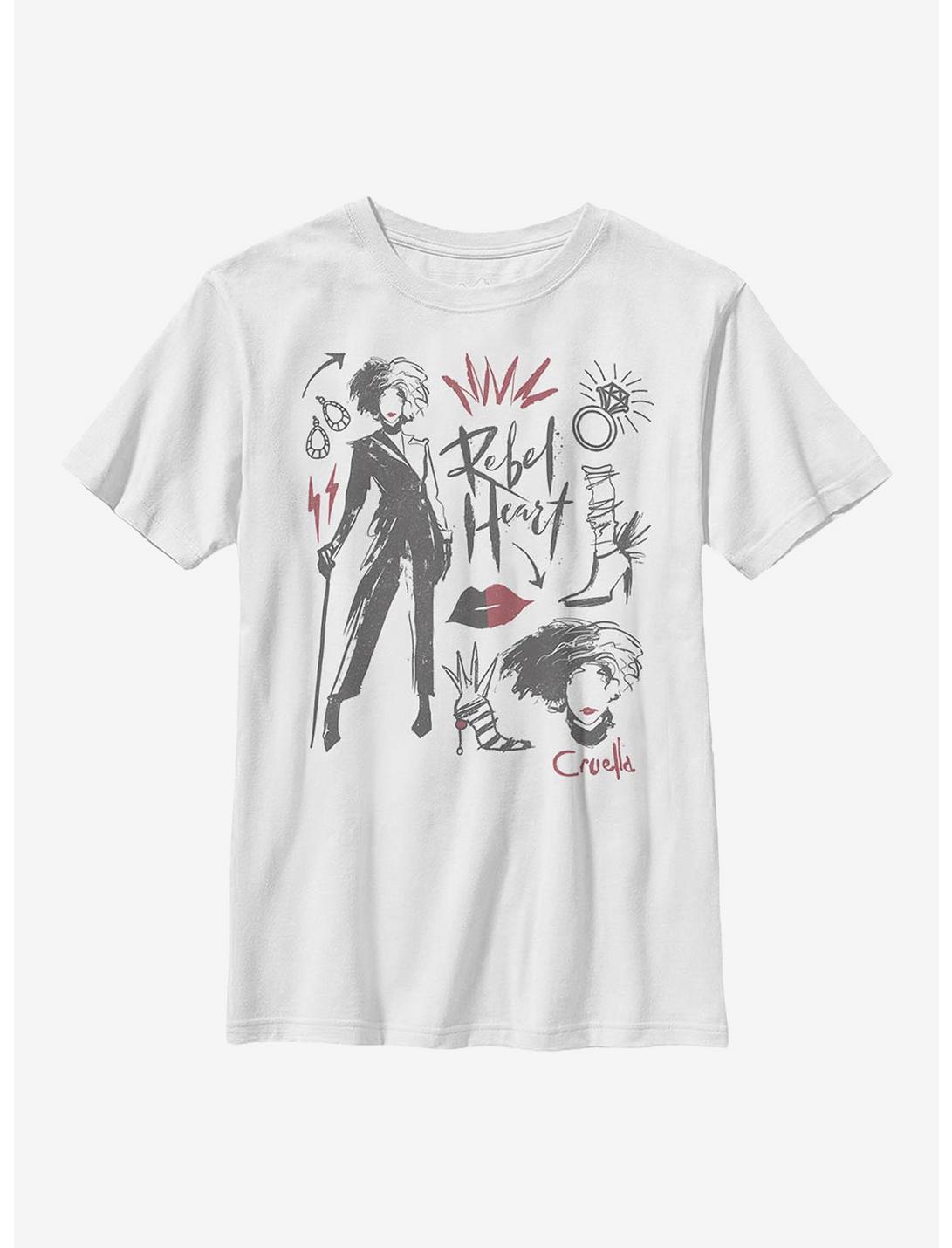 Disney Cruella Fashion Sketch Youth T-Shirt, WHITE, hi-res