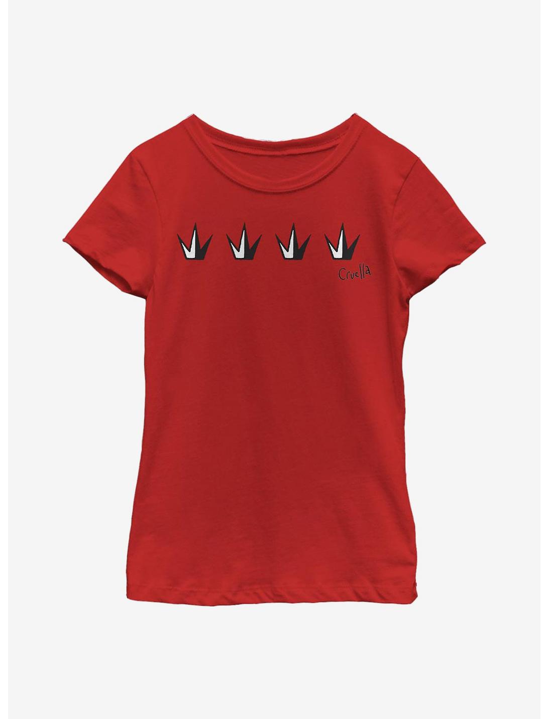 Disney Cruella Crowns Youth Girls T-Shirt, RED, hi-res