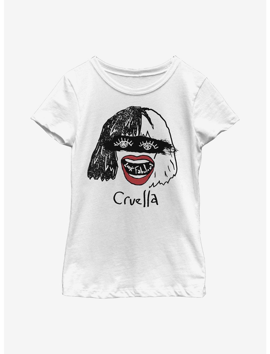 Disney Cruella Look Fabulous Drawing Youth Girls T-Shirt, WHITE, hi-res