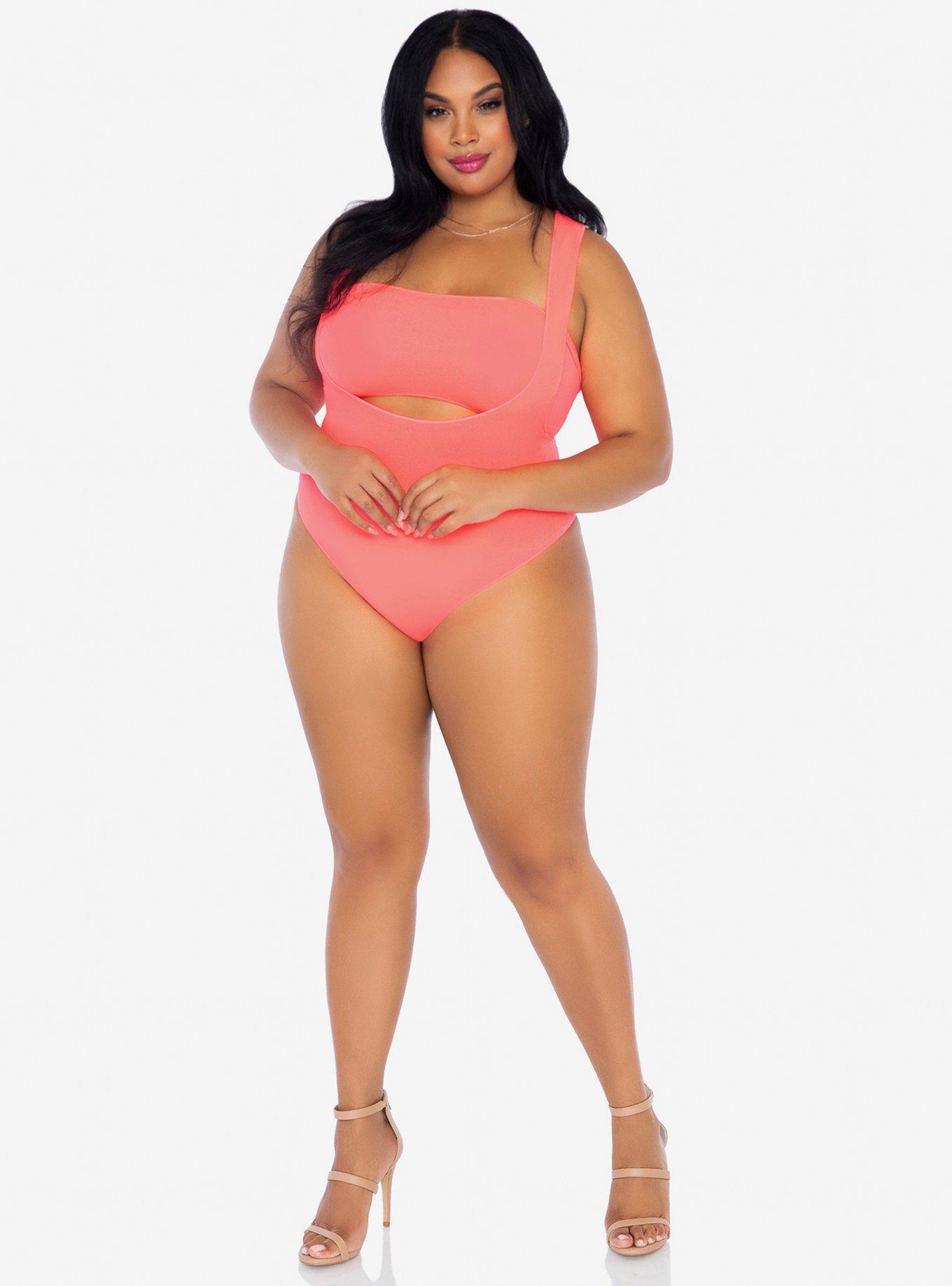 2 Piece Opaque Bandeau And Suspender Bodysuit Coral Plus Size