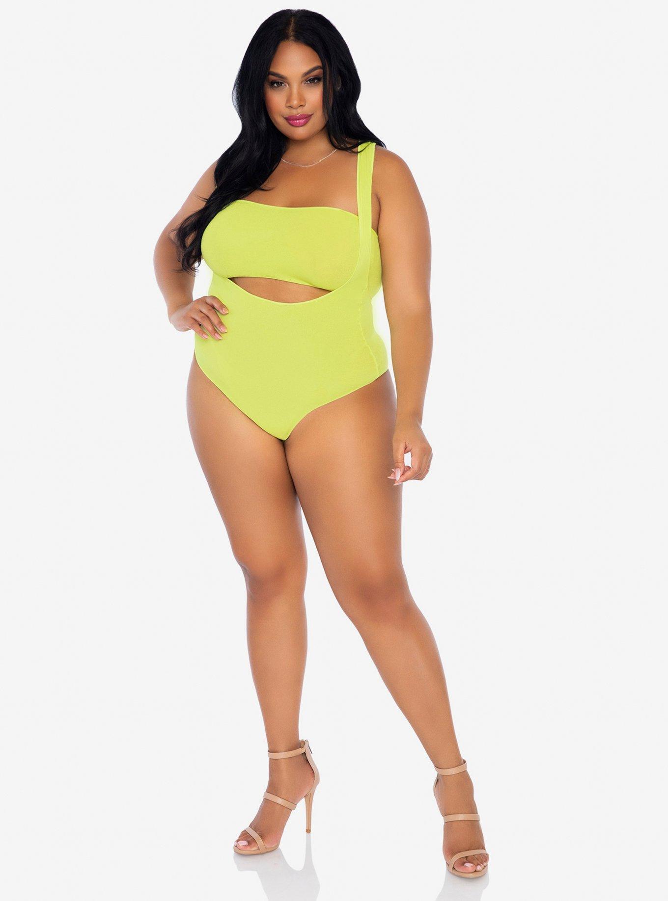 2 Piece Opaque Bandeau And Suspender Bodysuit Lime Plus Size, , hi-res