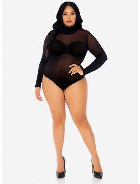Black High Neck Long-Sleeve Bodysuit Plus Size, , hi-res