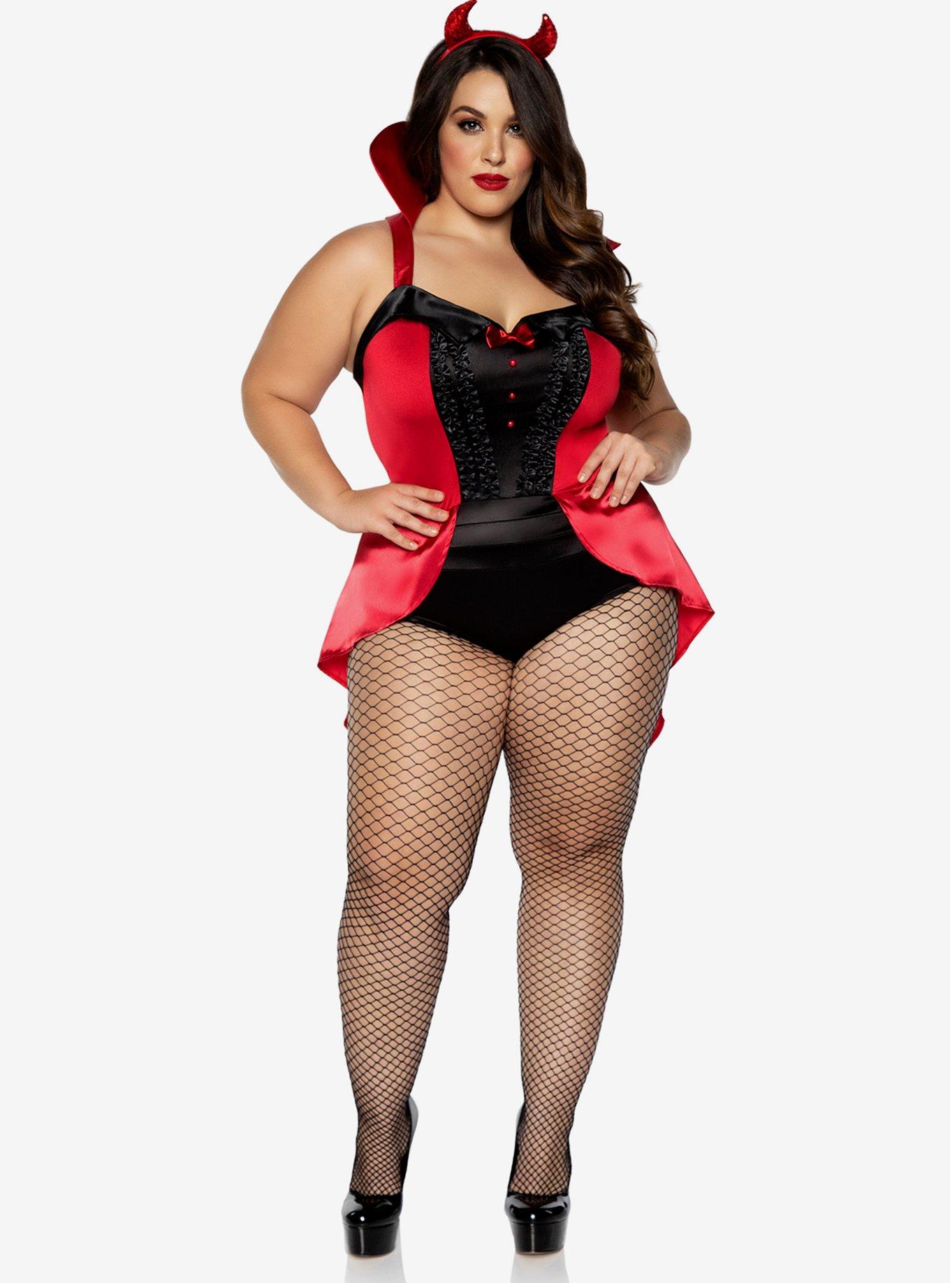 3 Piece Devilish Darling Costume Plus Size, RED, hi-res