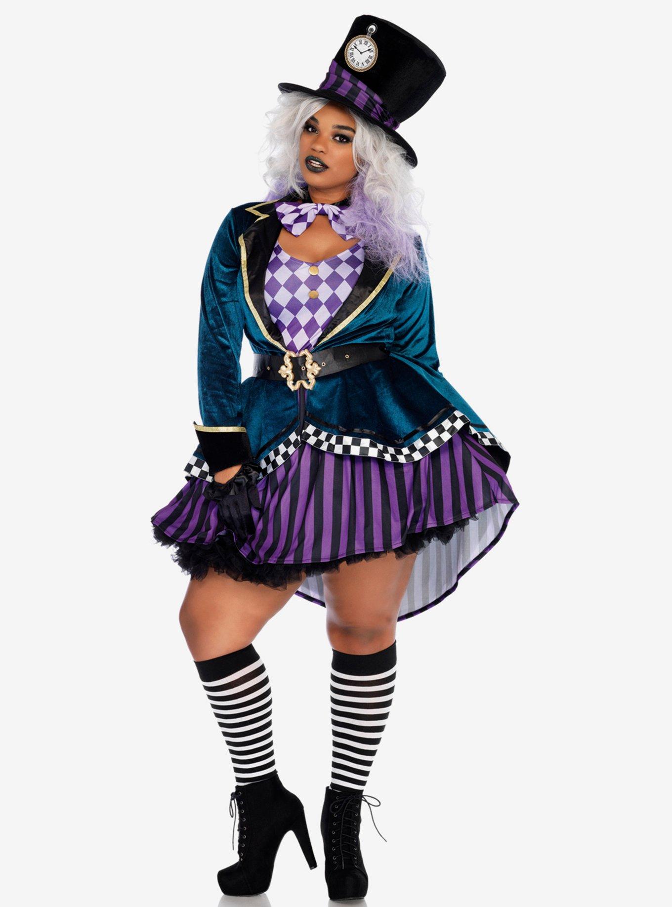 4 Piece Delightful Hatter Costume Plus Size, PURPLE, hi-res