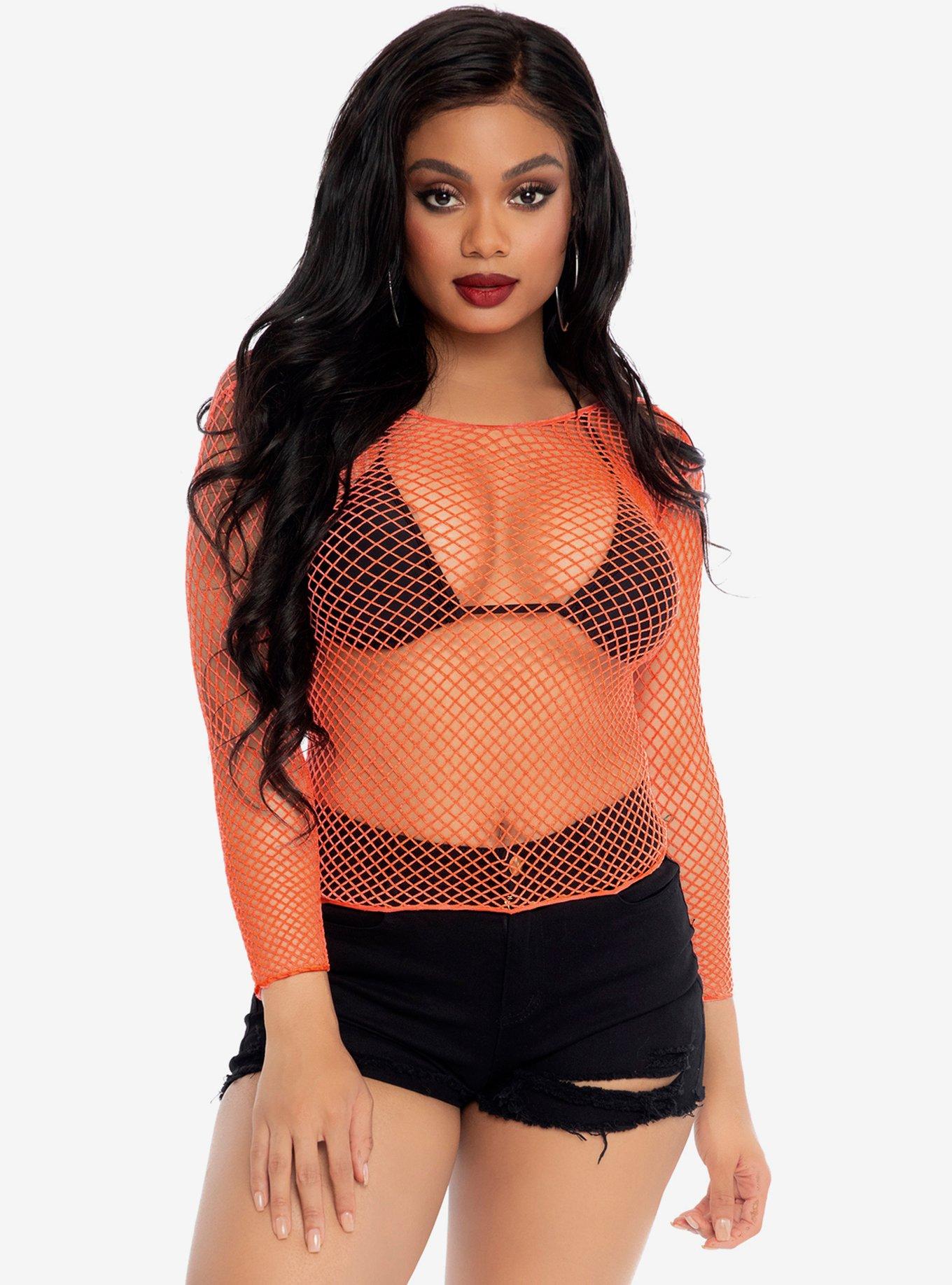 Net Long Sleeve Coral Shirt, , hi-res