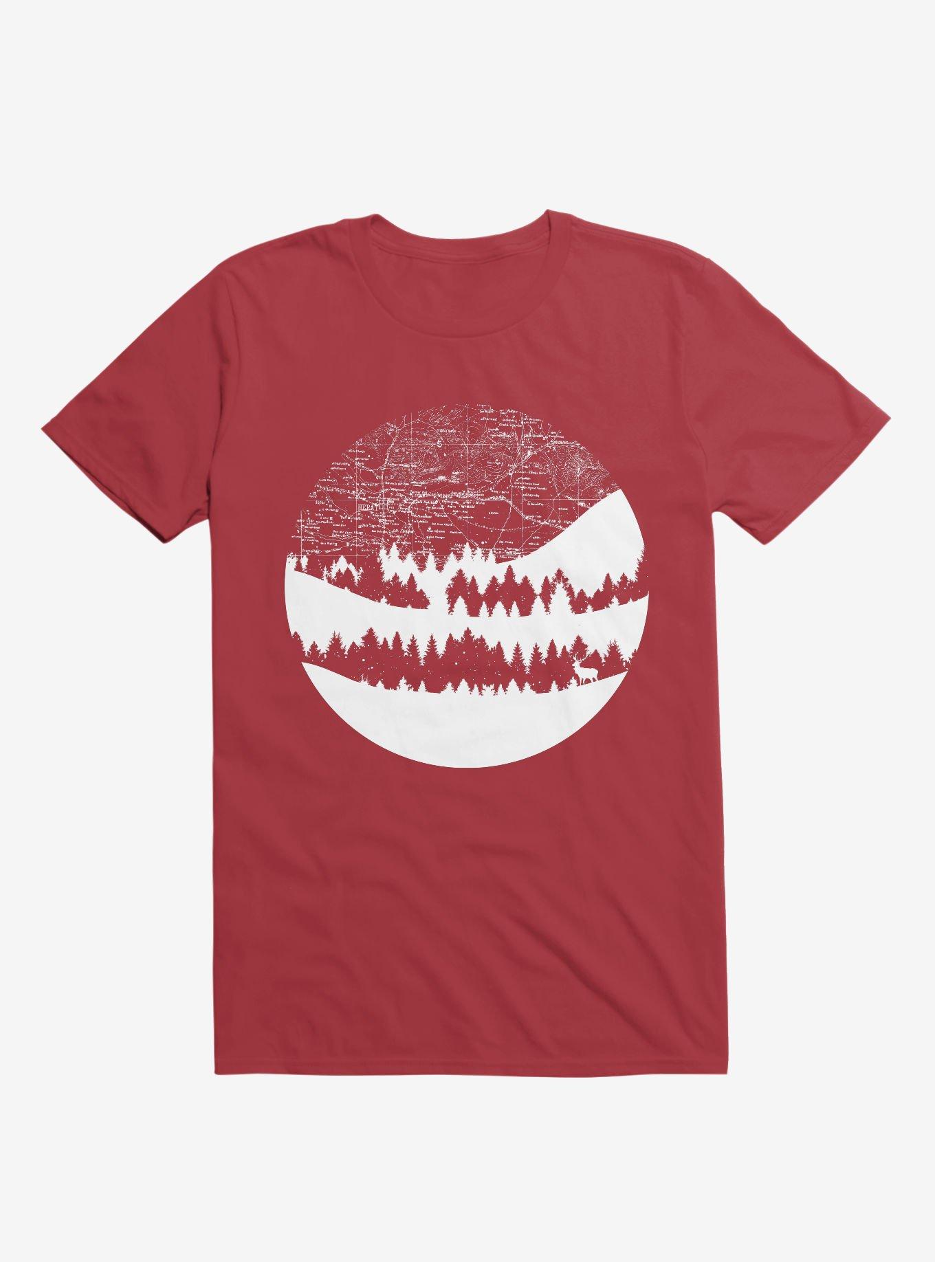Maps Silhouette Circle T-Shirt, RED, hi-res