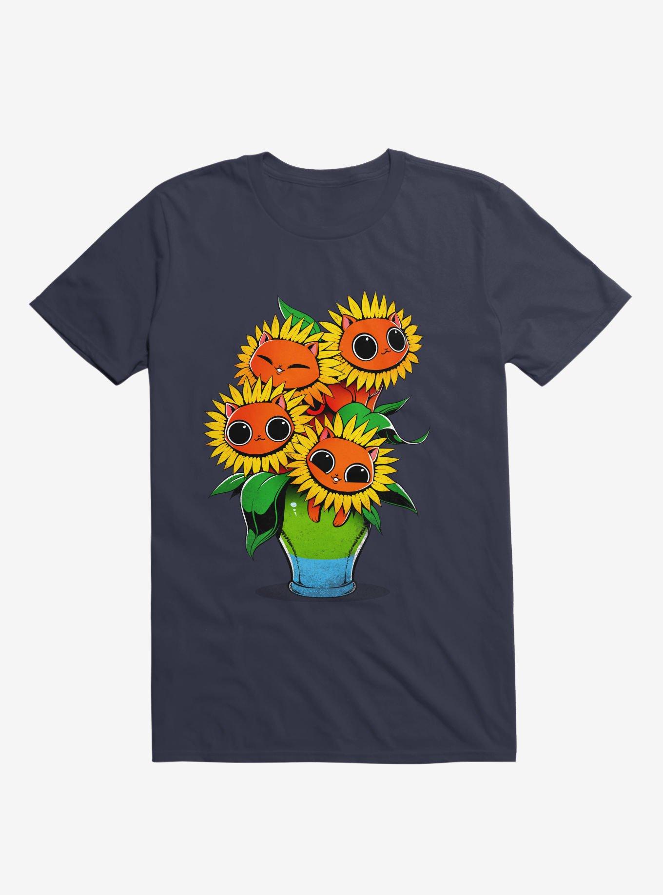 Sunflower Cat T-Shirt, NAVY, hi-res