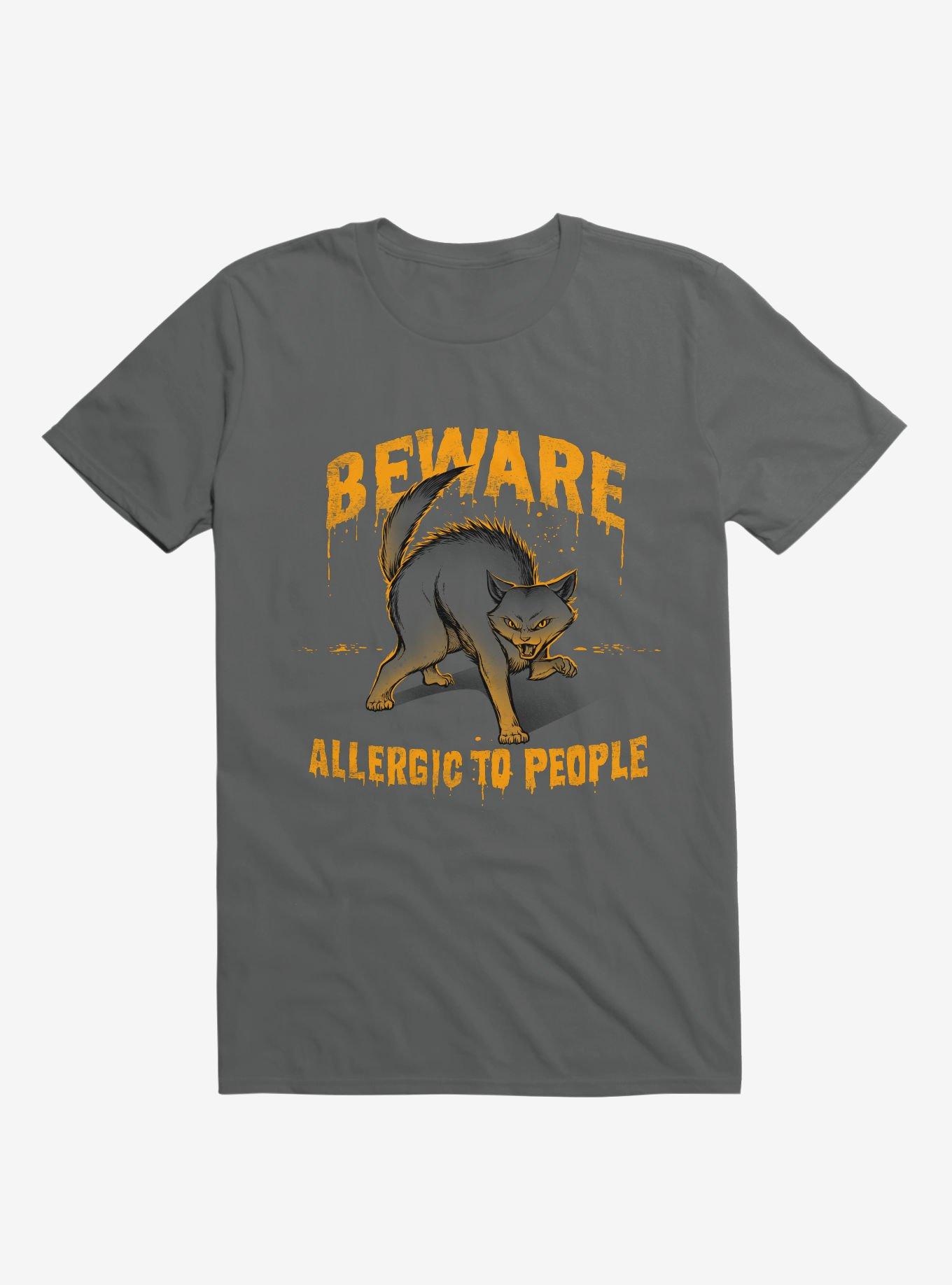 Beware! Allergic To People Cat Charcoal Grey T-Shirt, , hi-res