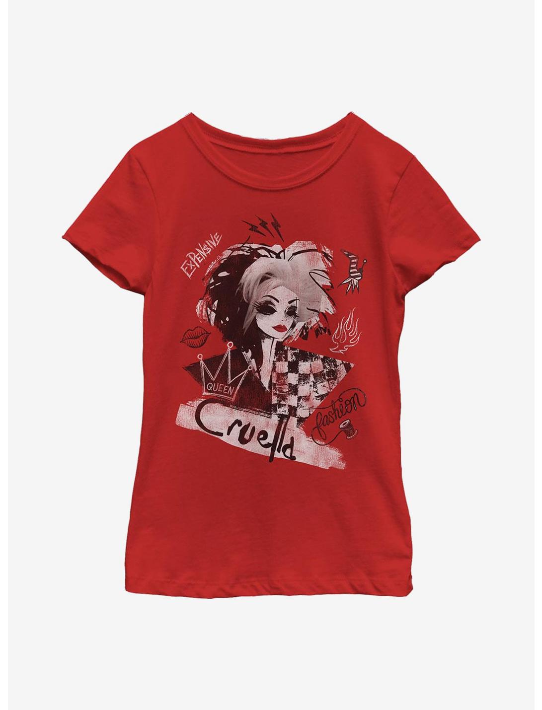 Disney Cruella Artsy Youth Girls T-Shirt, RED, hi-res