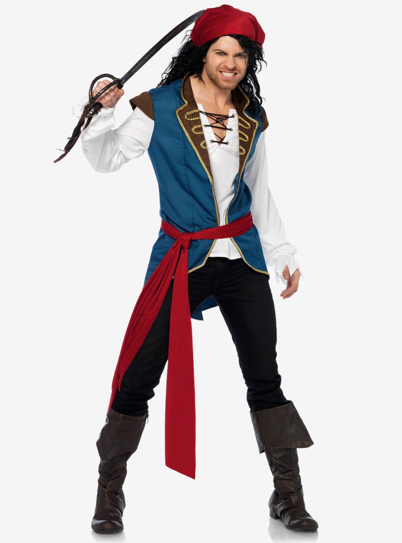 3 Piece Pirate Scoundrel Costume, BLACK, hi-res