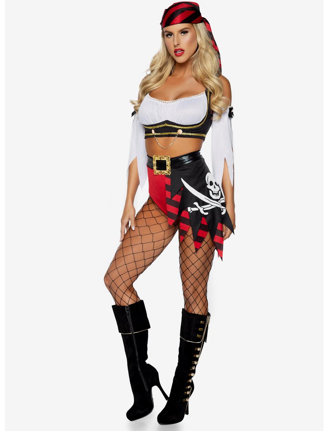 4 Piece Wicked Pirate Costume, RED, hi-res