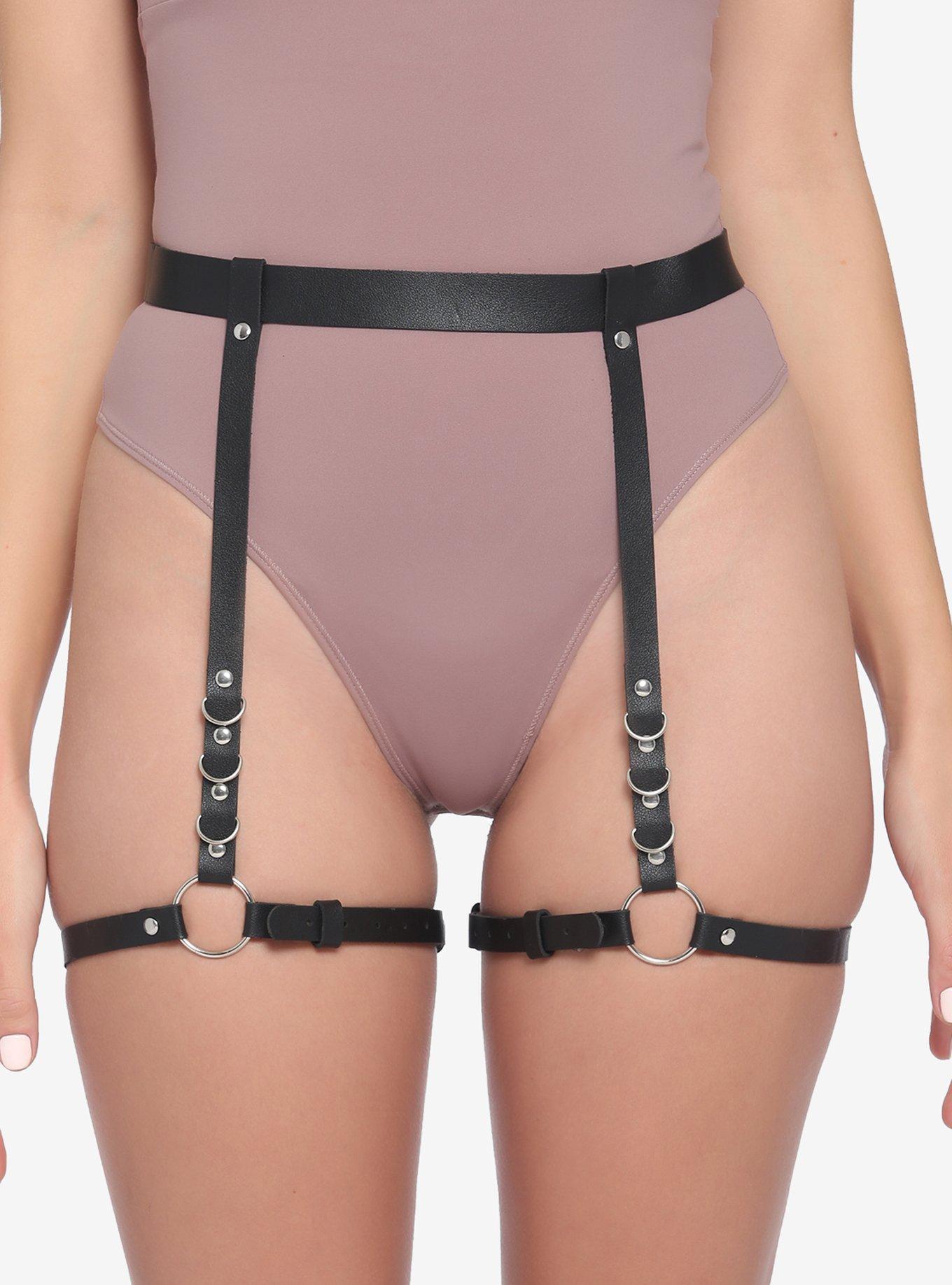 Black Faux Leather Garter Belt, BLACK, hi-res