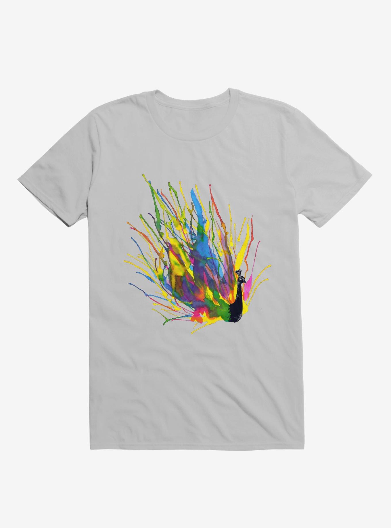 Colorful Peacock Ice Grey T-Shirt, , hi-res